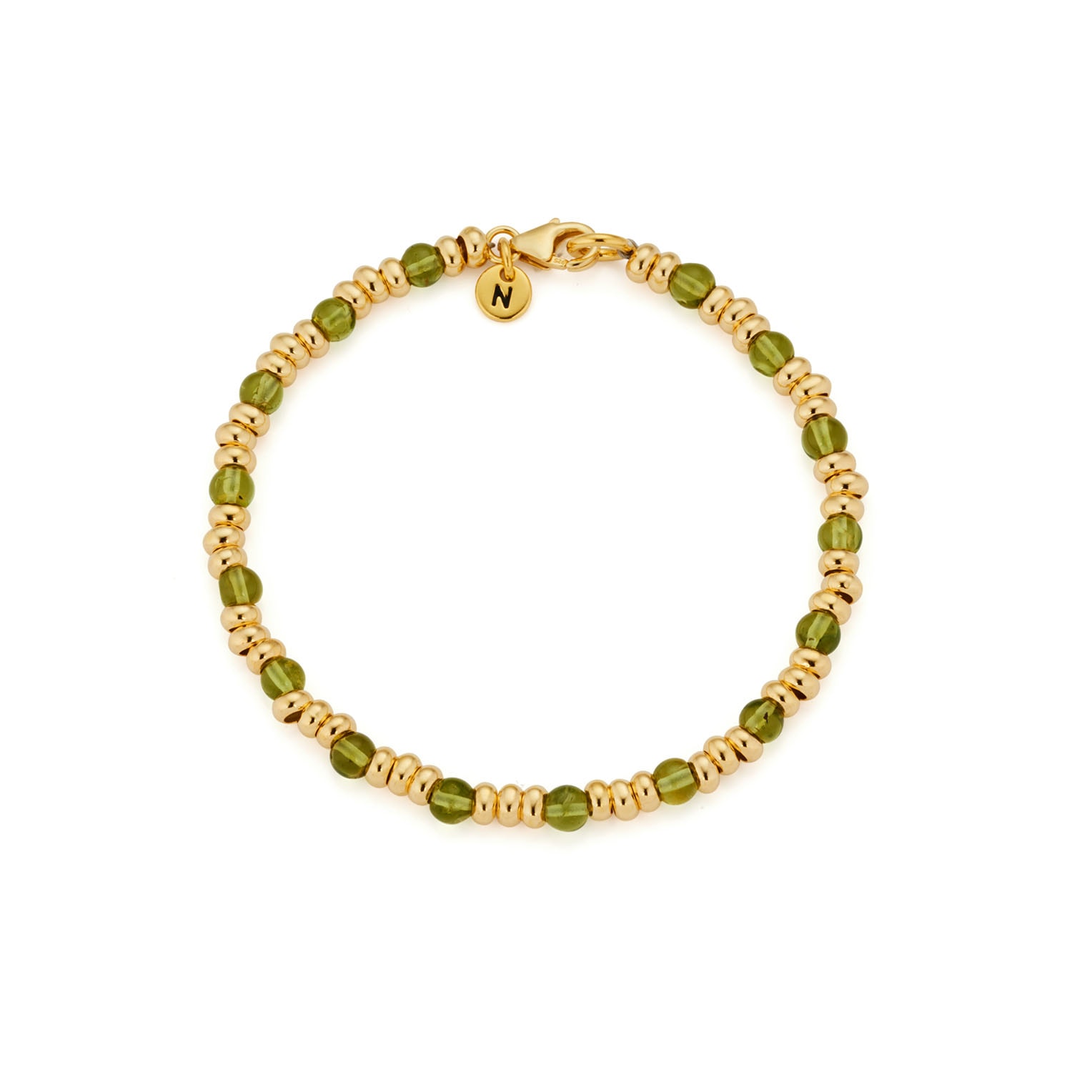 Nellou Jewellery Women's Green / Gold Gem Birthstone Bracelet August Peridot Gold Plated Sterling Silver In Multi