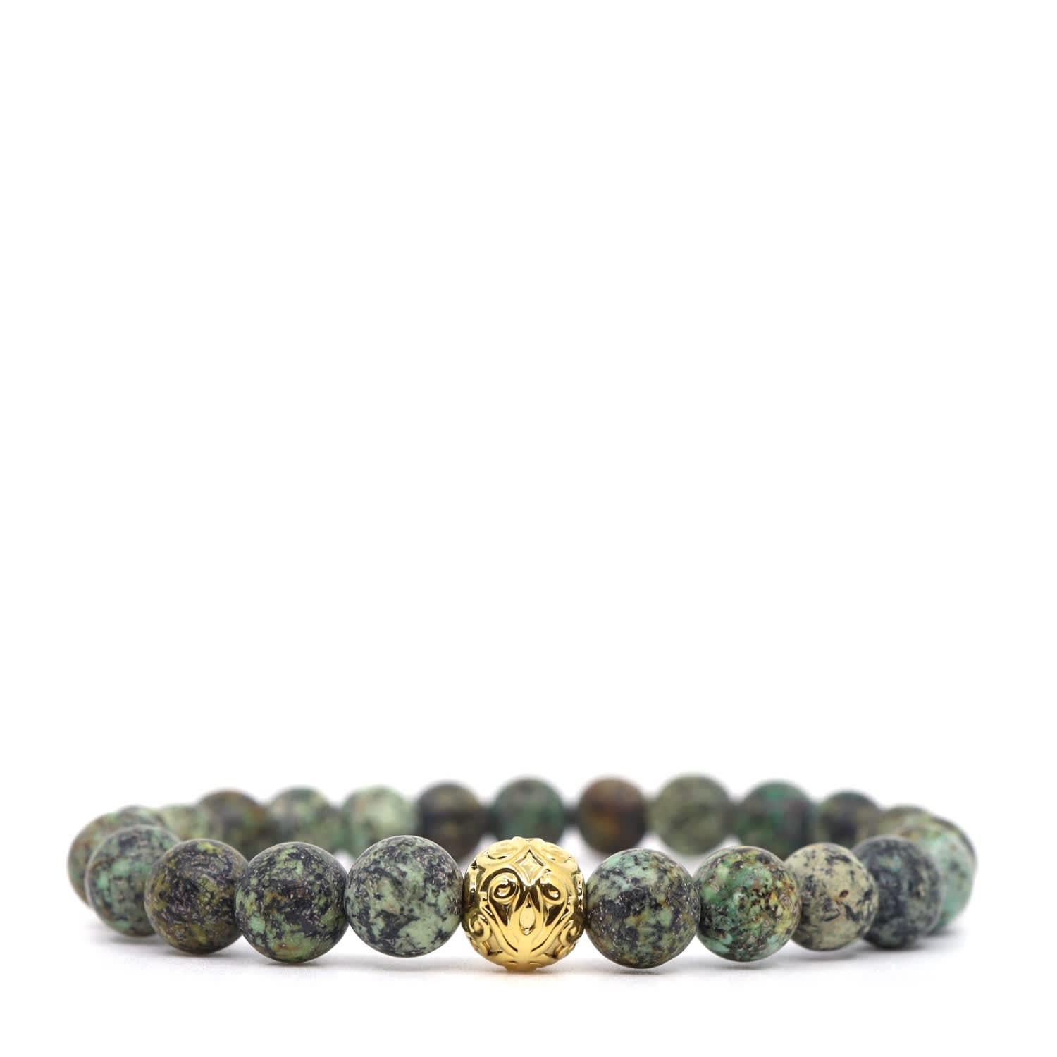 Shar Oke Men's Green / Gold / Neutrals African Turquoise & Gold Brass Bracelet In Green