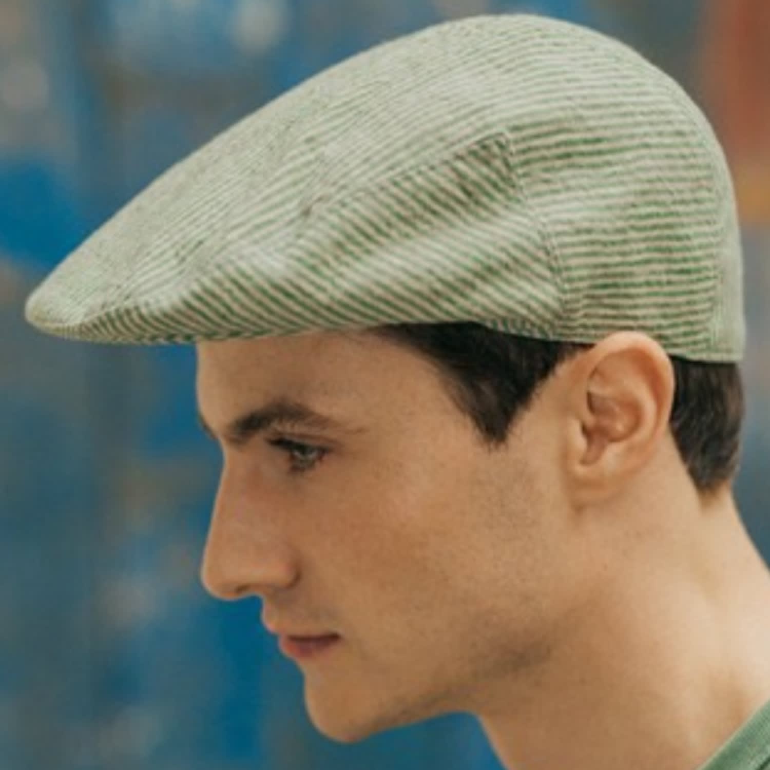 Fitted Cap Linen Green Stripes, Anthony Peto