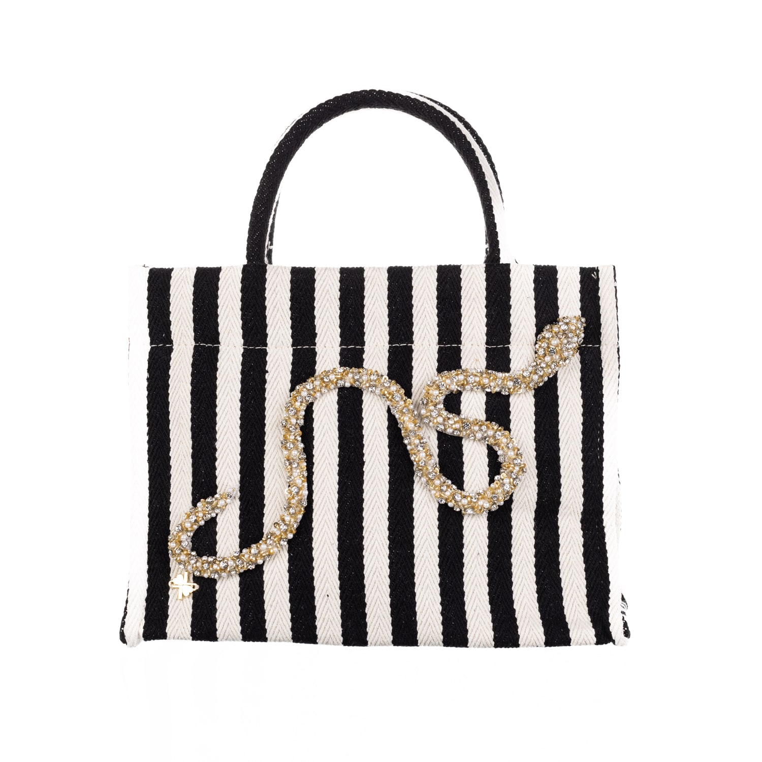 Laines London Women's Black / White Laines Couture Hand Embellished Crystal & Pearl Snake Tote Bag - Black & Cream In Black/white