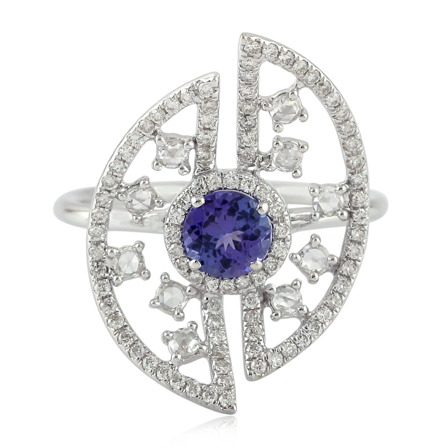 Women’s Blue / White White Gold Diamond Tanzanite Handmade Cocktail Ring Artisan