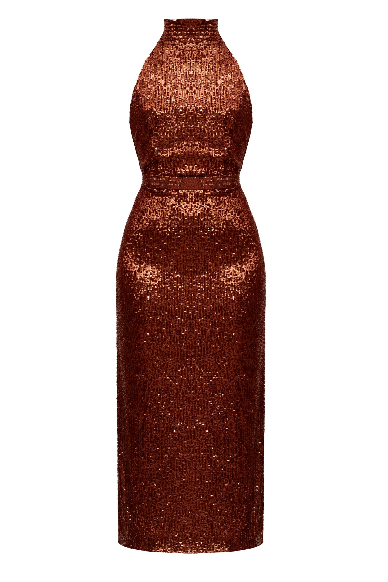 Undress Brianna Brown Sequin Bodycon Midi Dress With Turtleneck In Brown