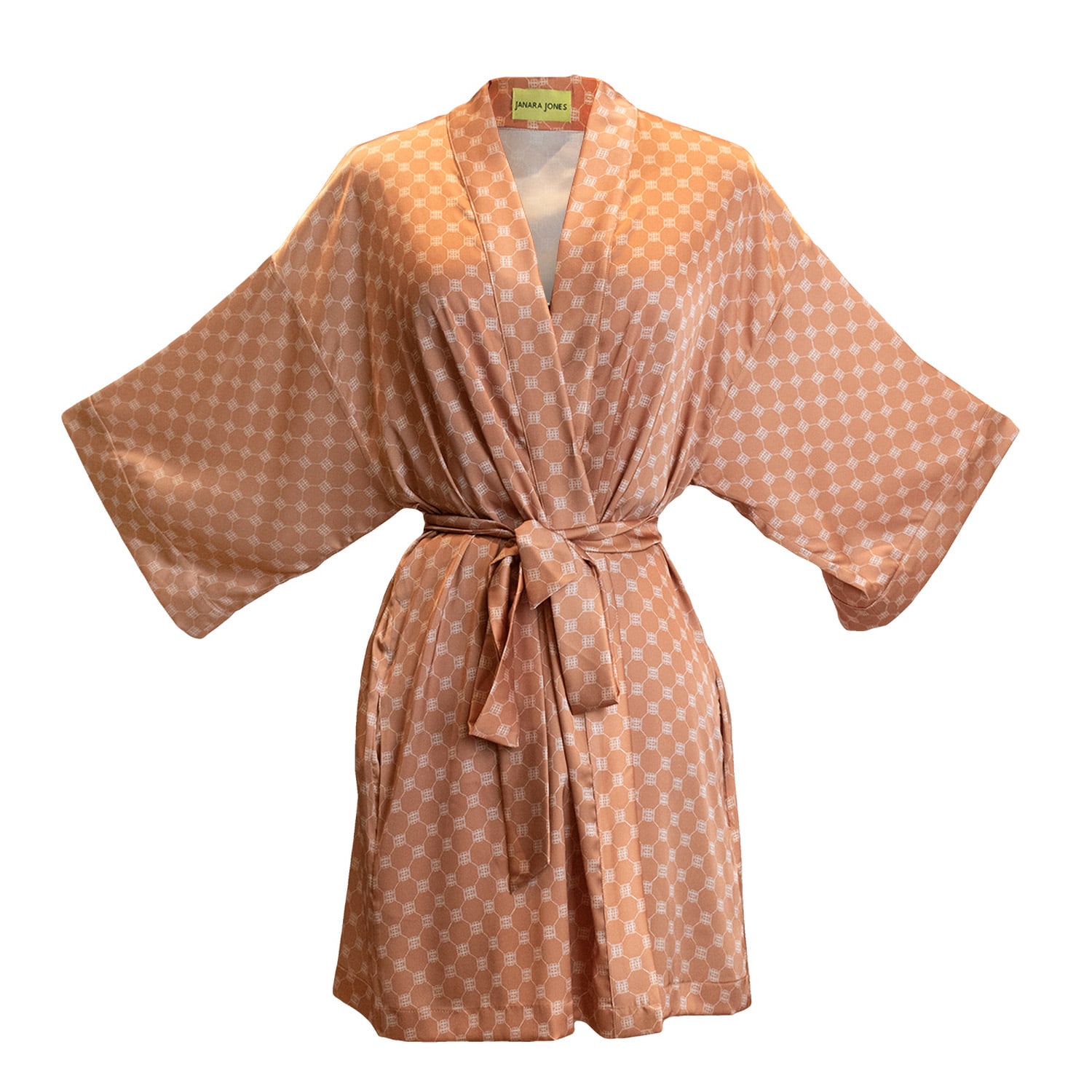 Women’s Yellow / Orange Apricot Satin Long Sleeve Short Robe One Size Janara Jones