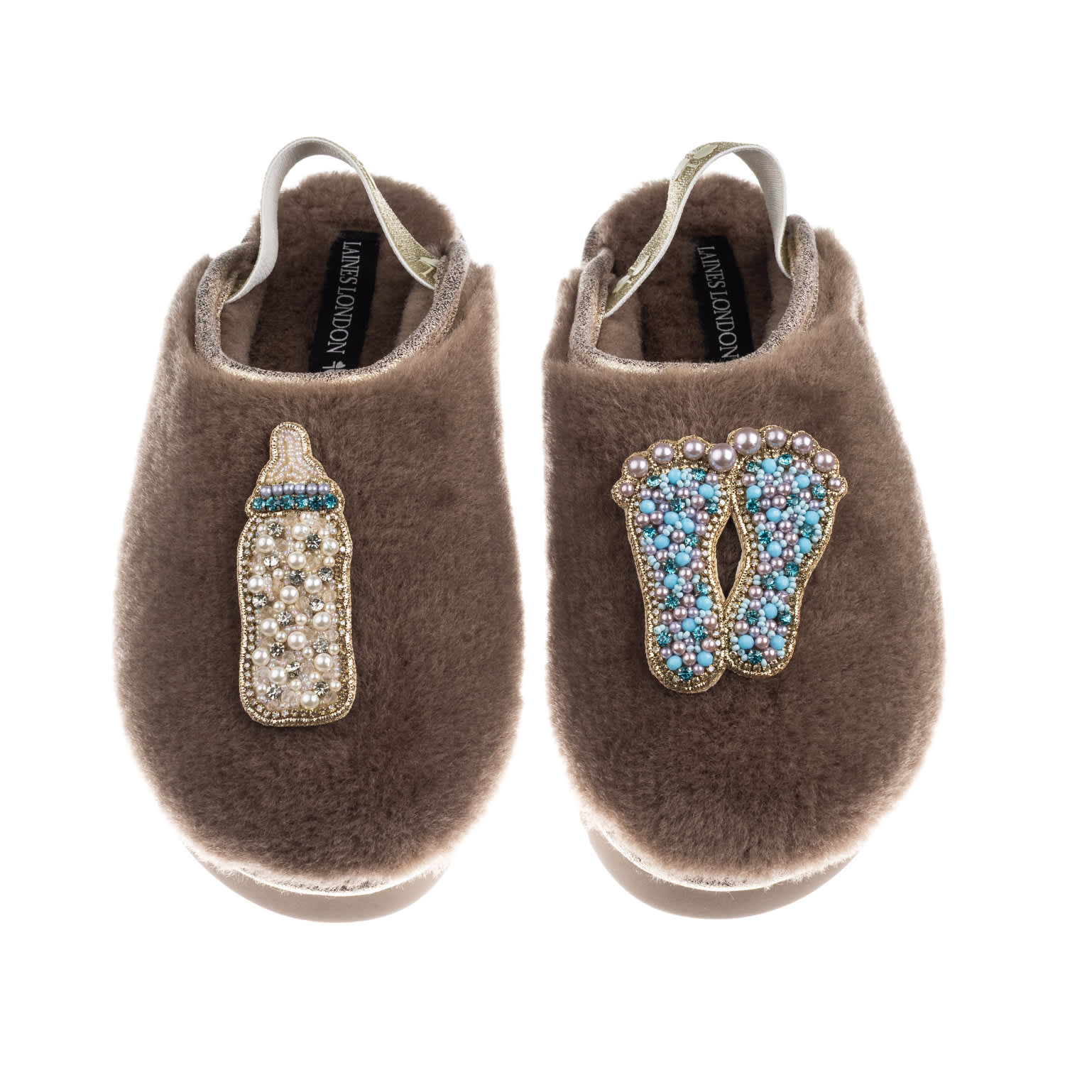 Laines London Women's Brown / Gold / Neutrals Flatform Cloud Slippers With New Baby Boy Brooches - Mink
