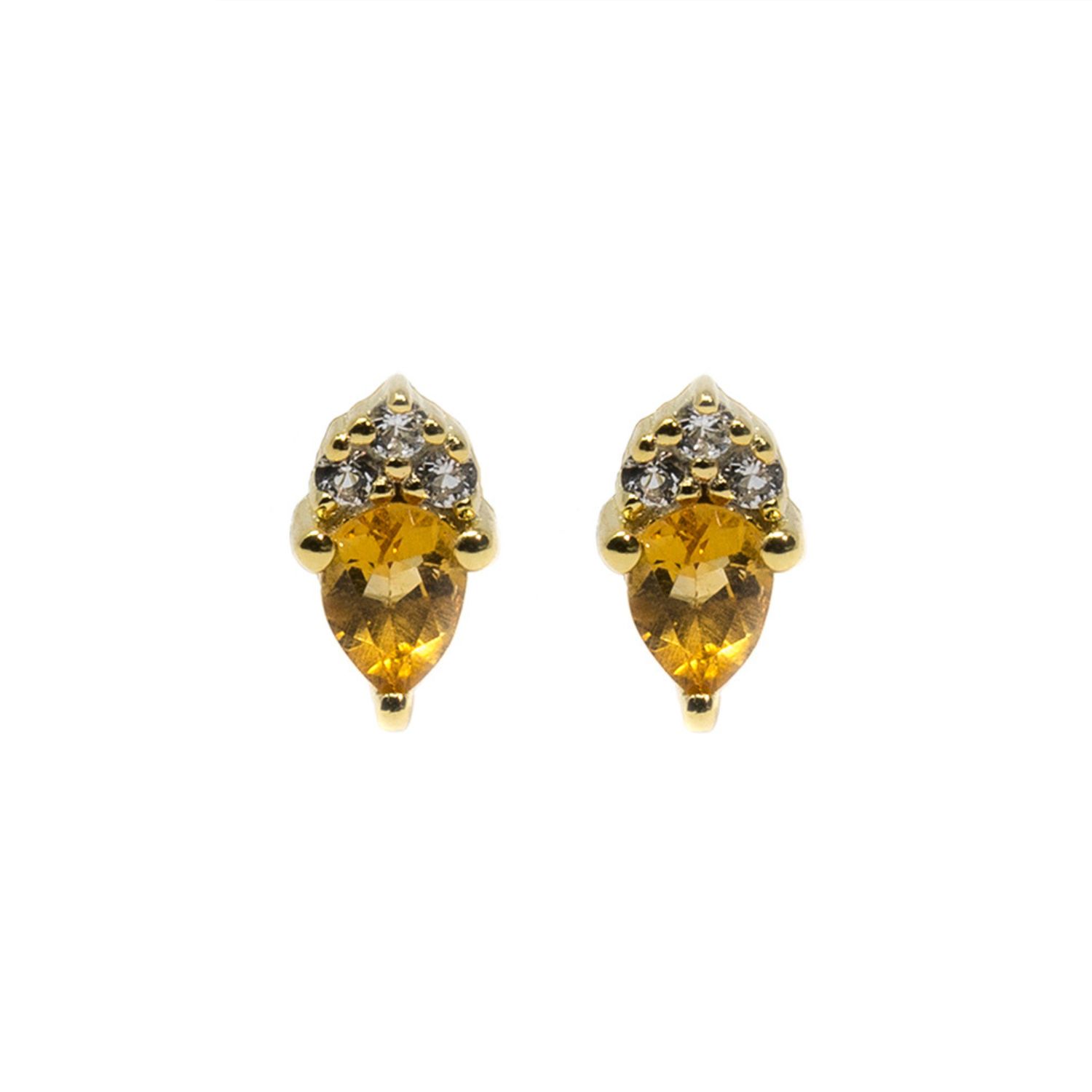 Nasi Silver Women's Yellow Pear Atarah Studs- Citrine & White Topaz, Silver In Yellow