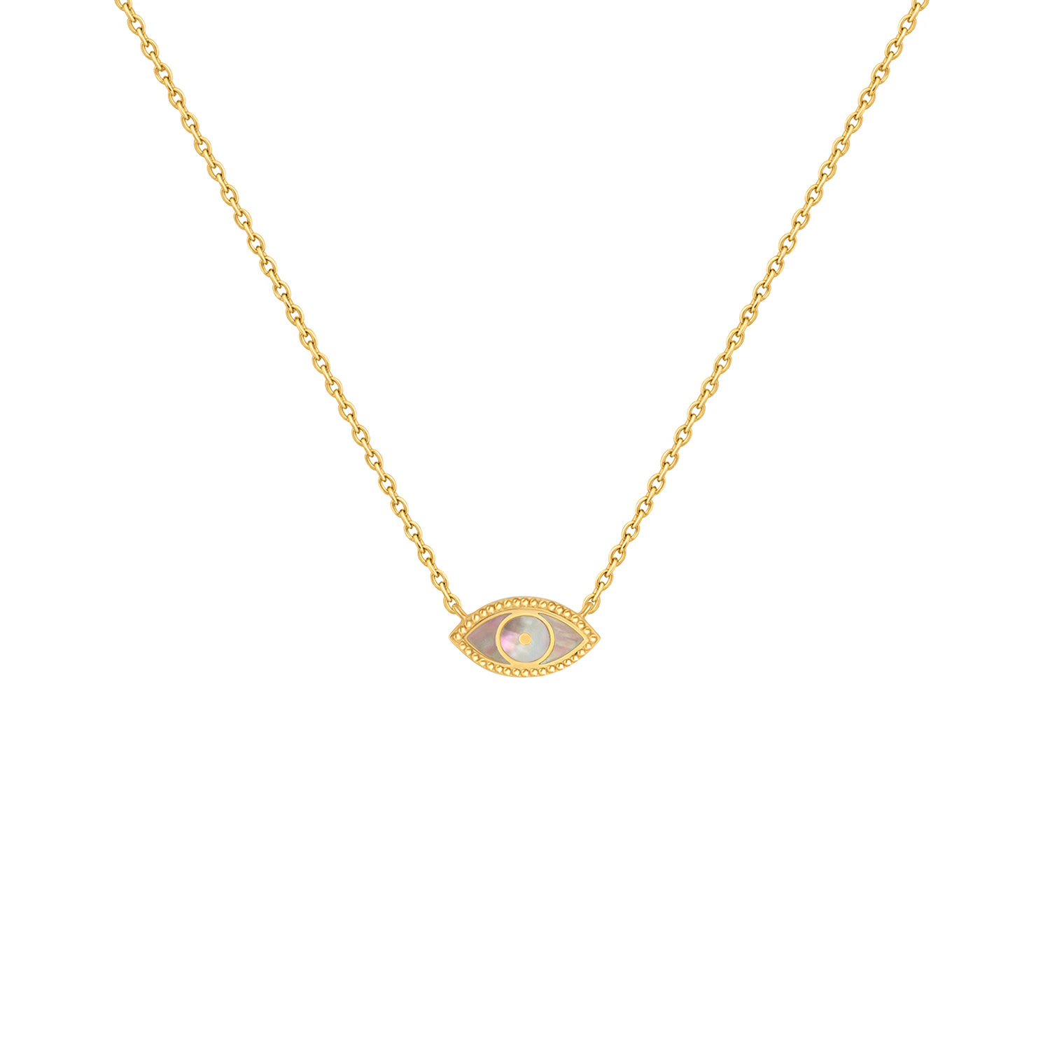 Karma And Luck Women's Gold / Grey Glowing Energy Evil Eye Mother Of Pearl Necklace