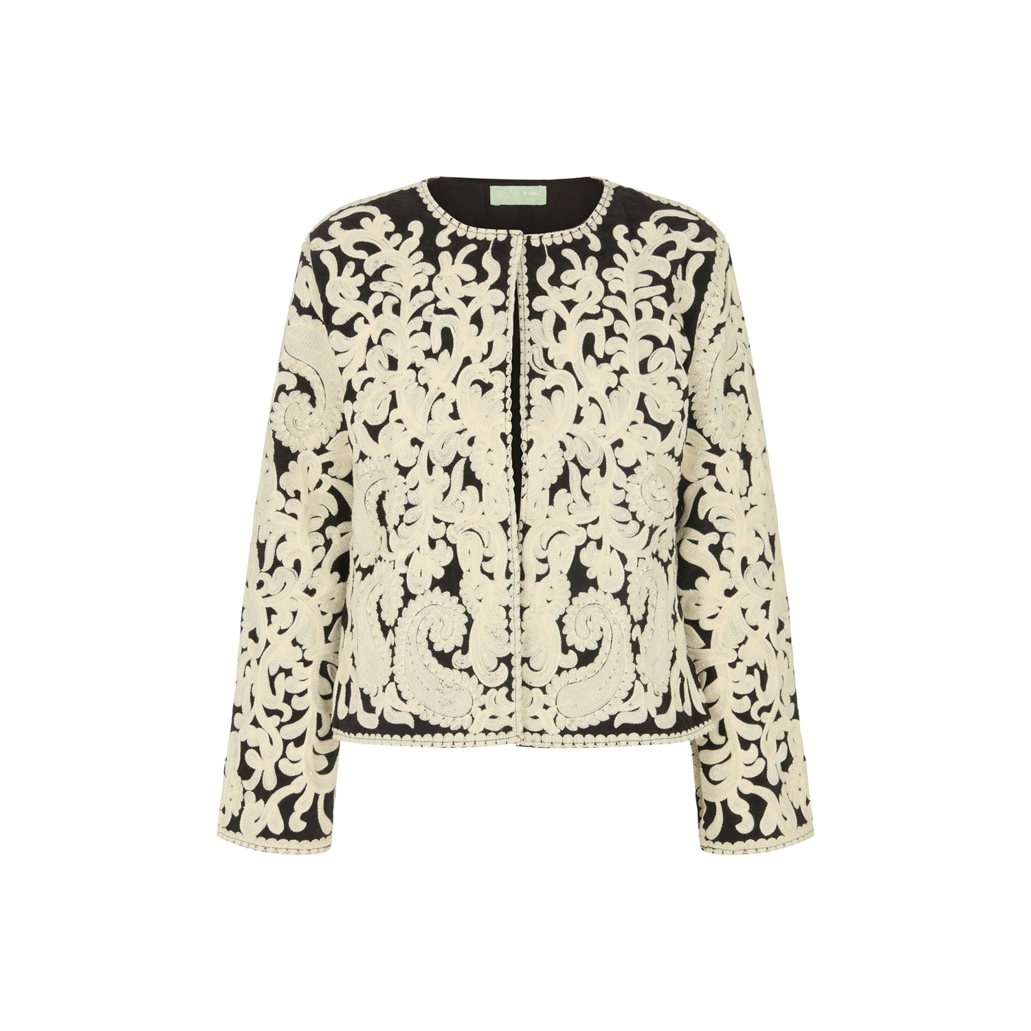 Raffya Women's Black / White Suzie Crop Embroidered Jacket In Black In Multi