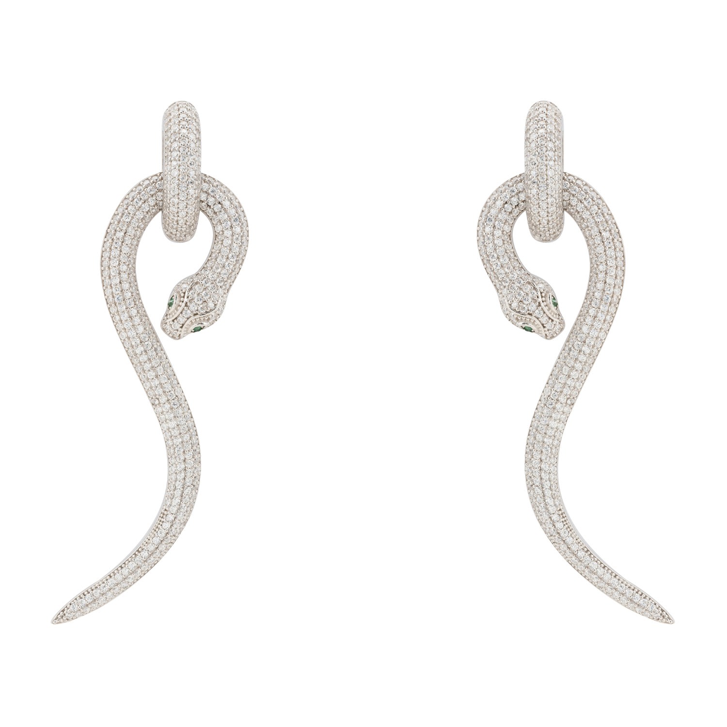 Women’s White / Silver Anaconda Snake Drop Earrings Silver White Latelita