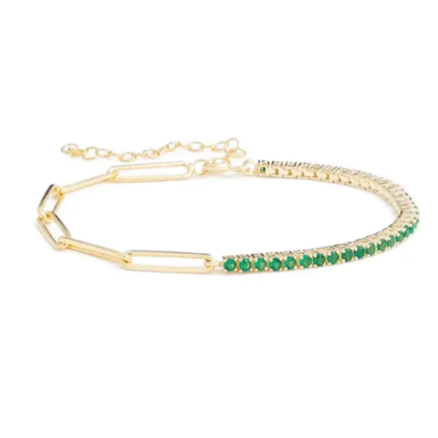 Women’s Gold / Green Half Paper Clip & Tennis Bracelet - Green Shymi