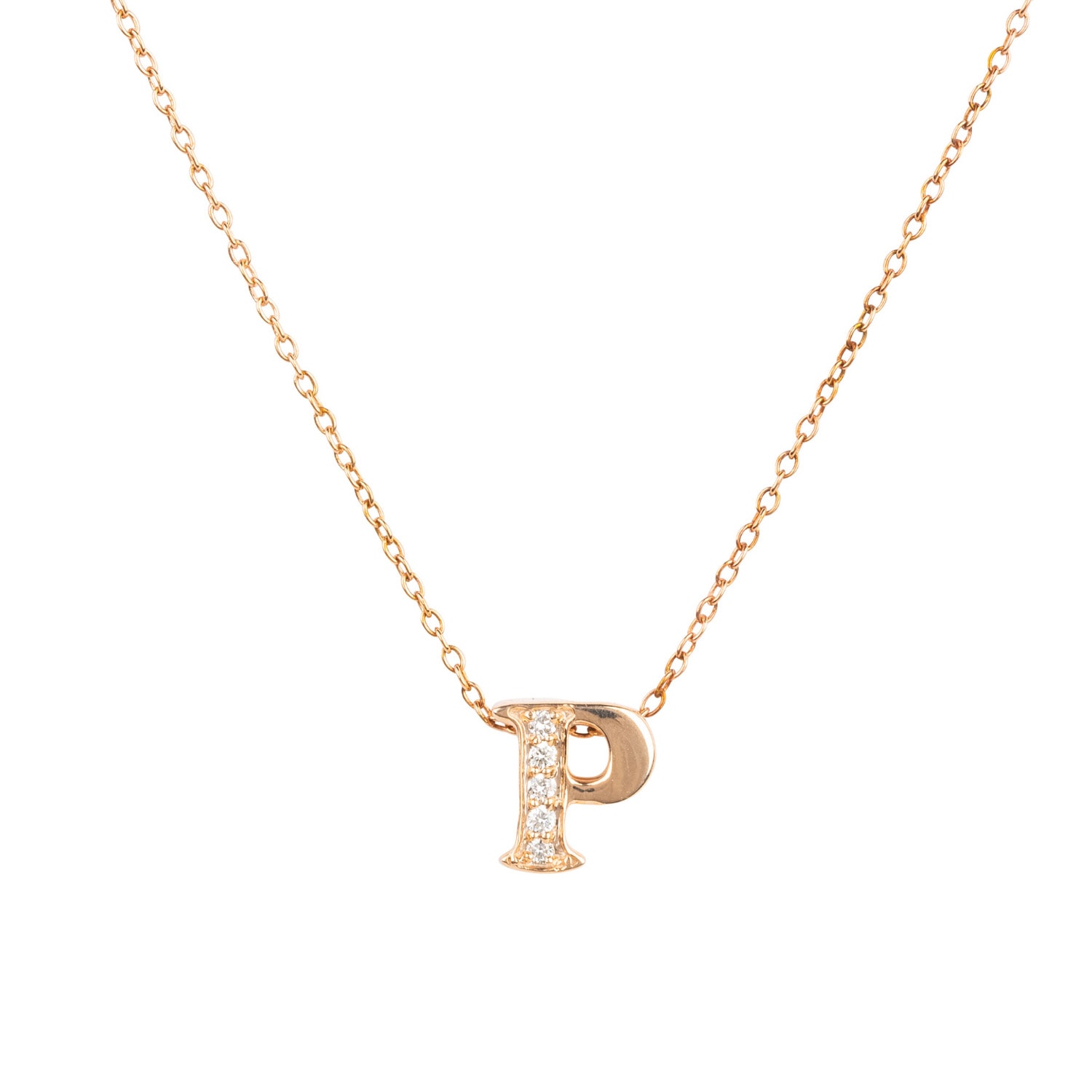 Women’s Diamond Initial Letter Pendant Necklace Rose Gold P Latelita