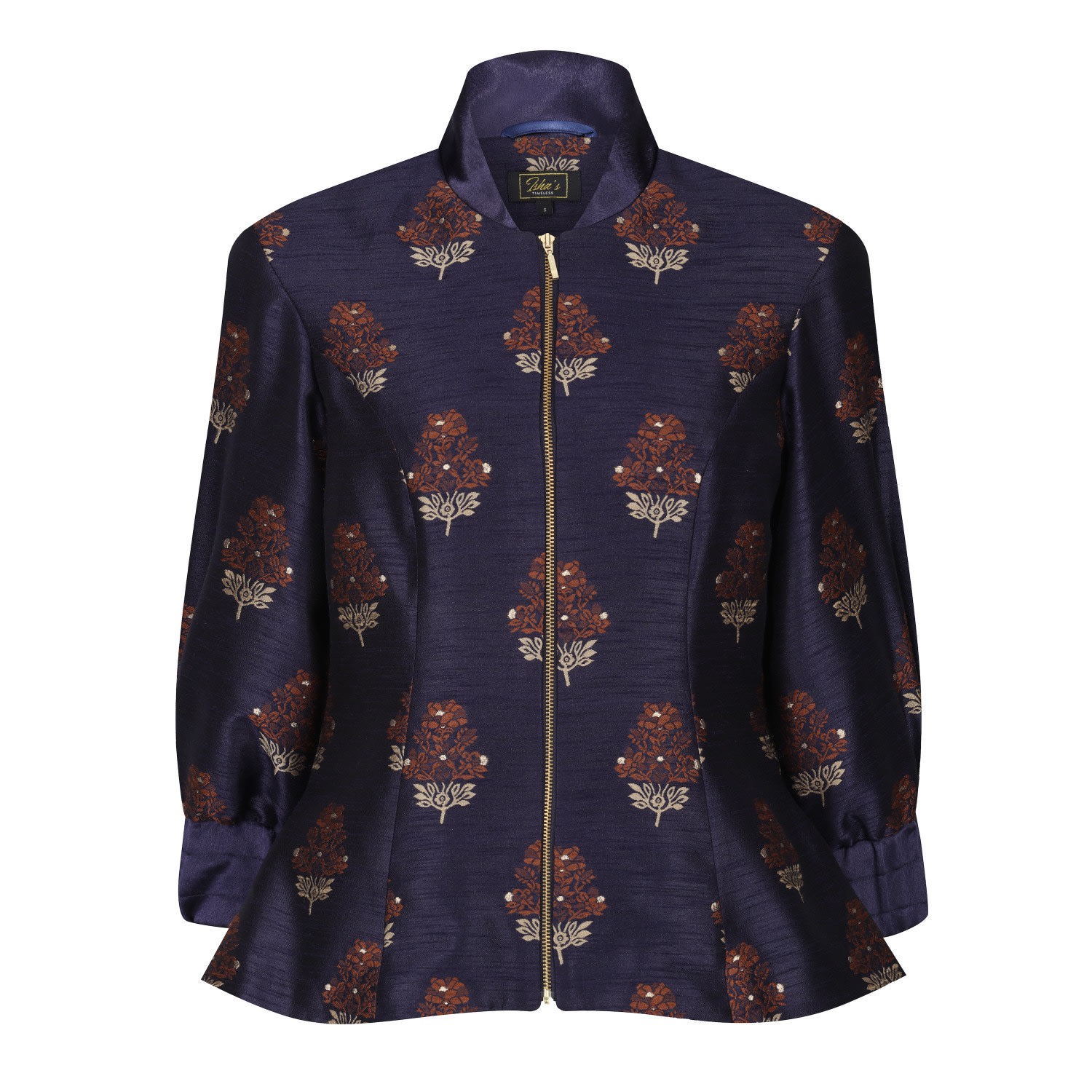 Isha's Timeless Women's Blue / Brown Auburn Embroidered Raw Silk Fitted Jacket Blouse In Blue/brown