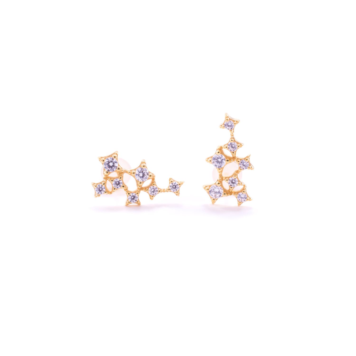 Seven Saints Women's Gold / White Star Cluster Stud Earrings With Zirconia Diamond, Gold Over Sterling Silver