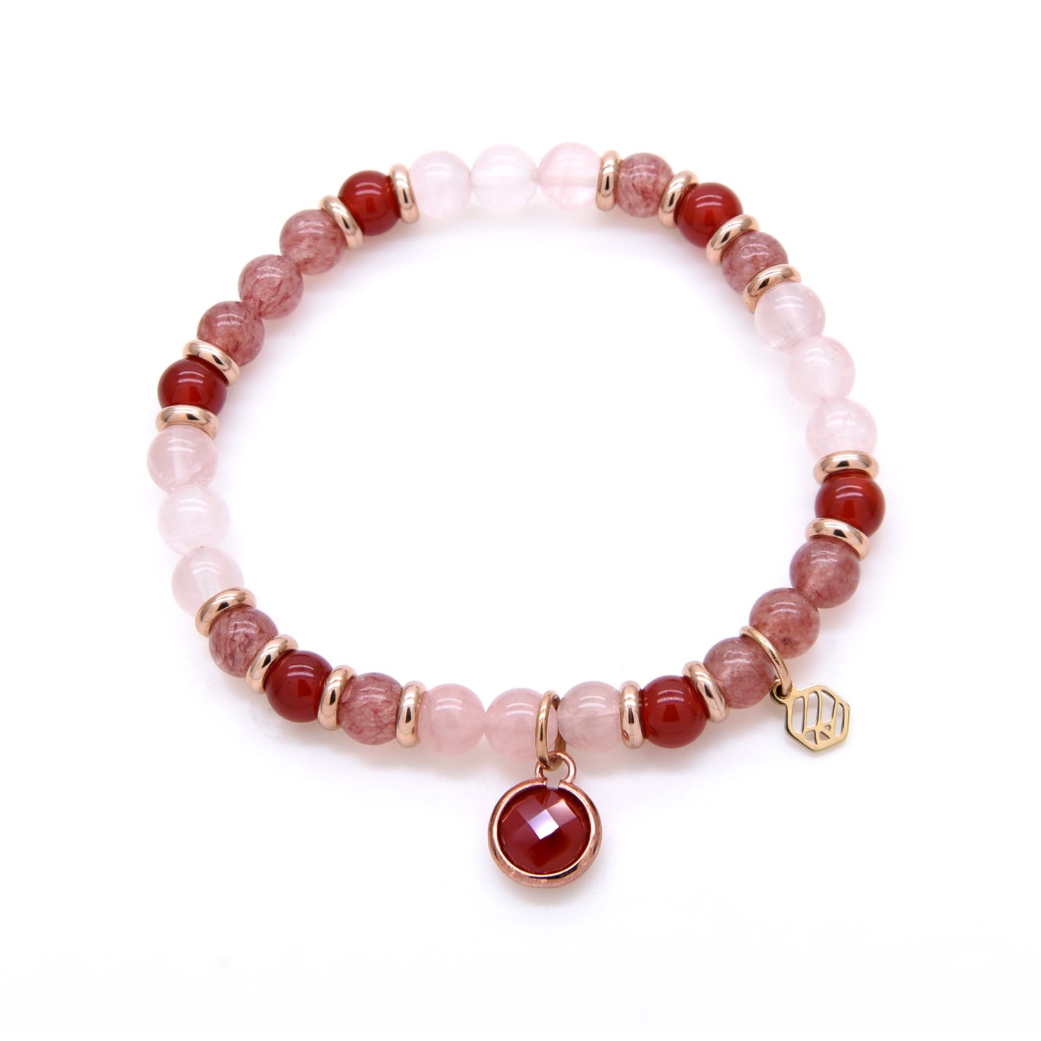 Women’s Rose Quartz Red Chalcedony Strawberry Quartz Beaded Bracelet With Red Chalcedony Jadeite Atelier