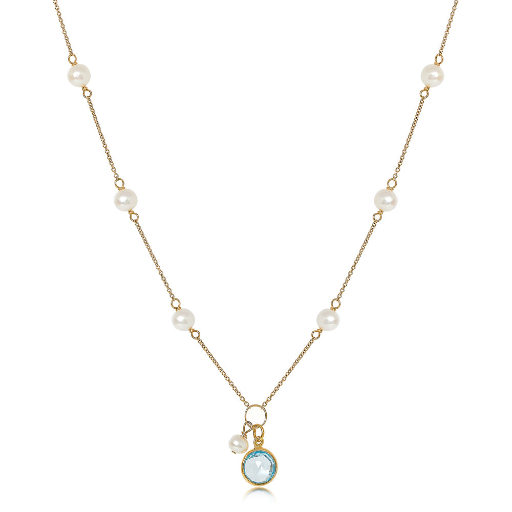 Pearls Of The Orient Online Women's Gold / Blue Nova Fine Chain Necklace With Cultured Freshwater Pearls & Blue Topaz Drop In Multi