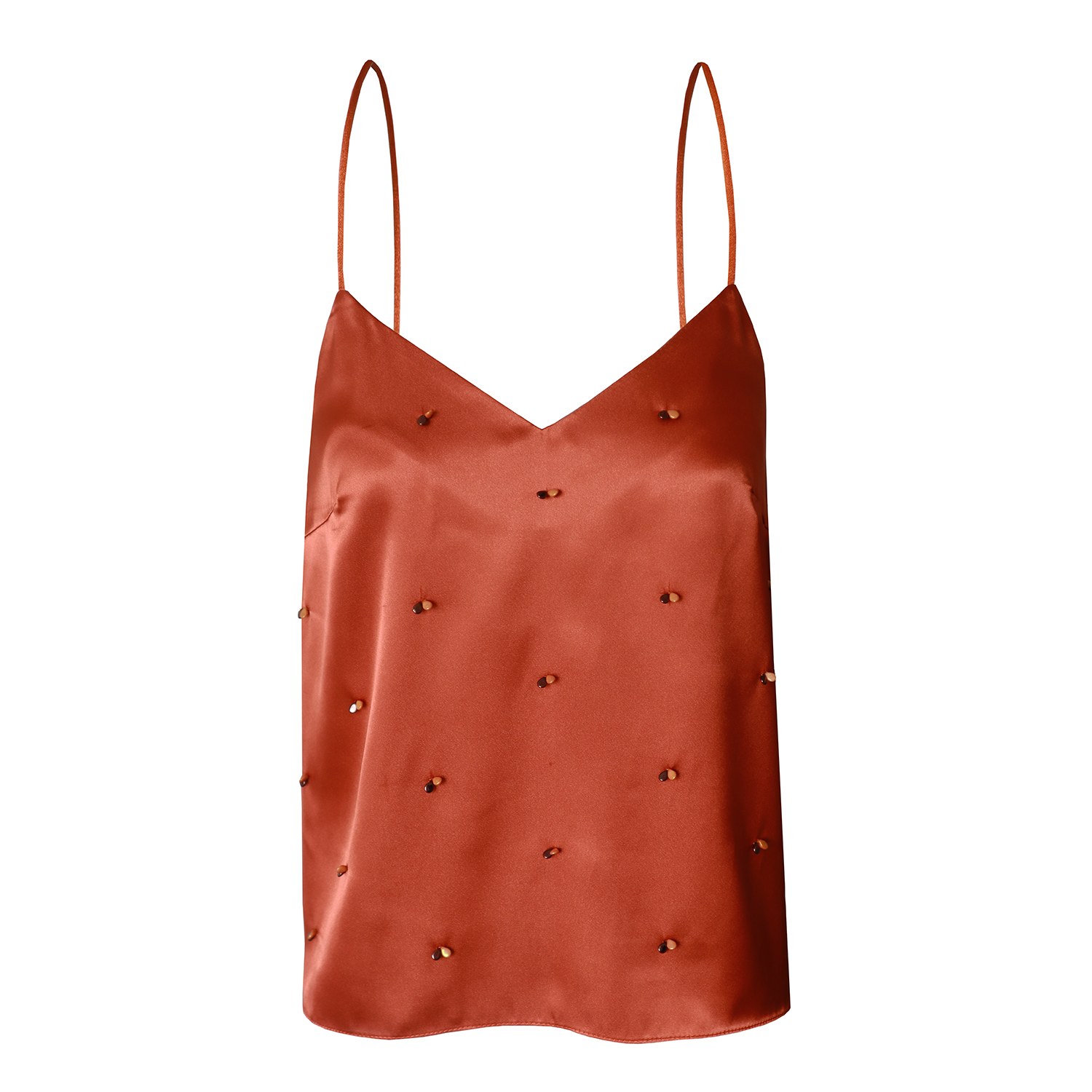2kstyle Women's Orange / Red Jenya Hand Embellished Spaghetti Strap Satin Camisole - Terracotta In Red