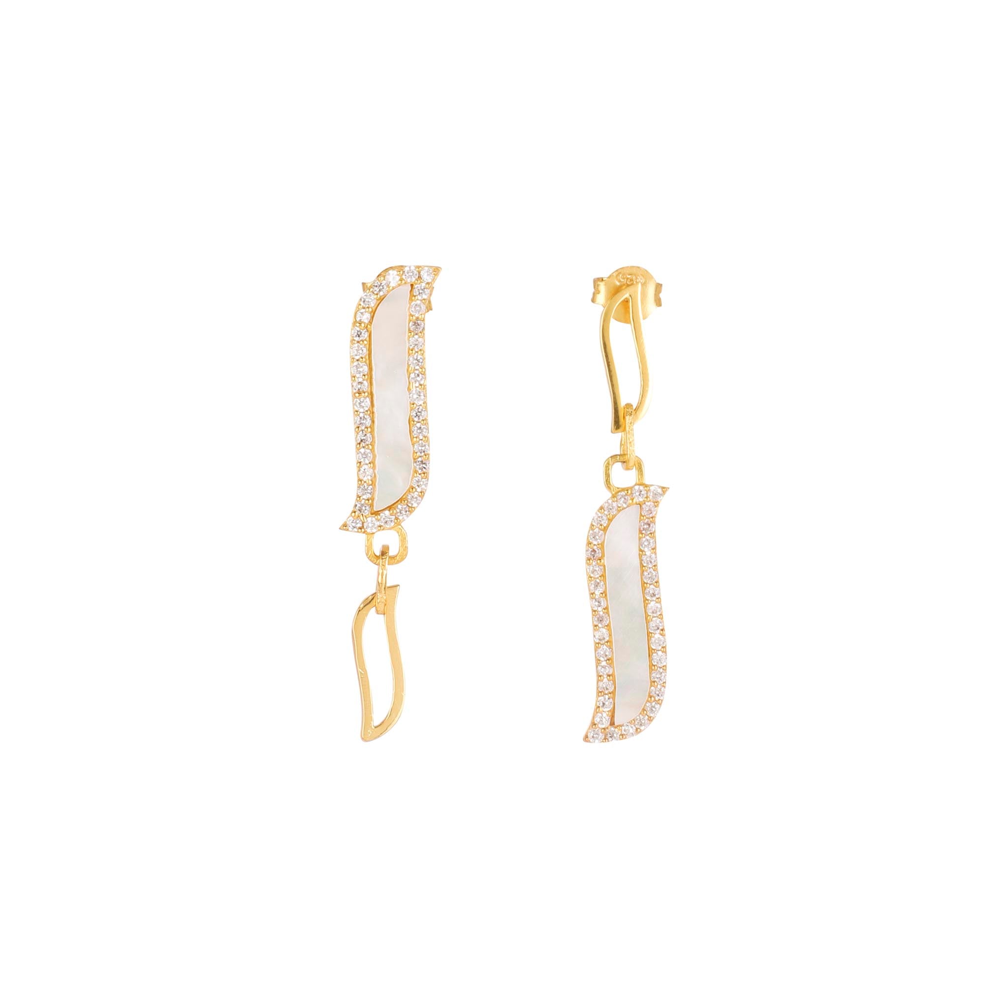 Lila Rasa Women's Gold / White Asymmetric Earrings - Mother Of Pearl Wave Symphony In Multi
