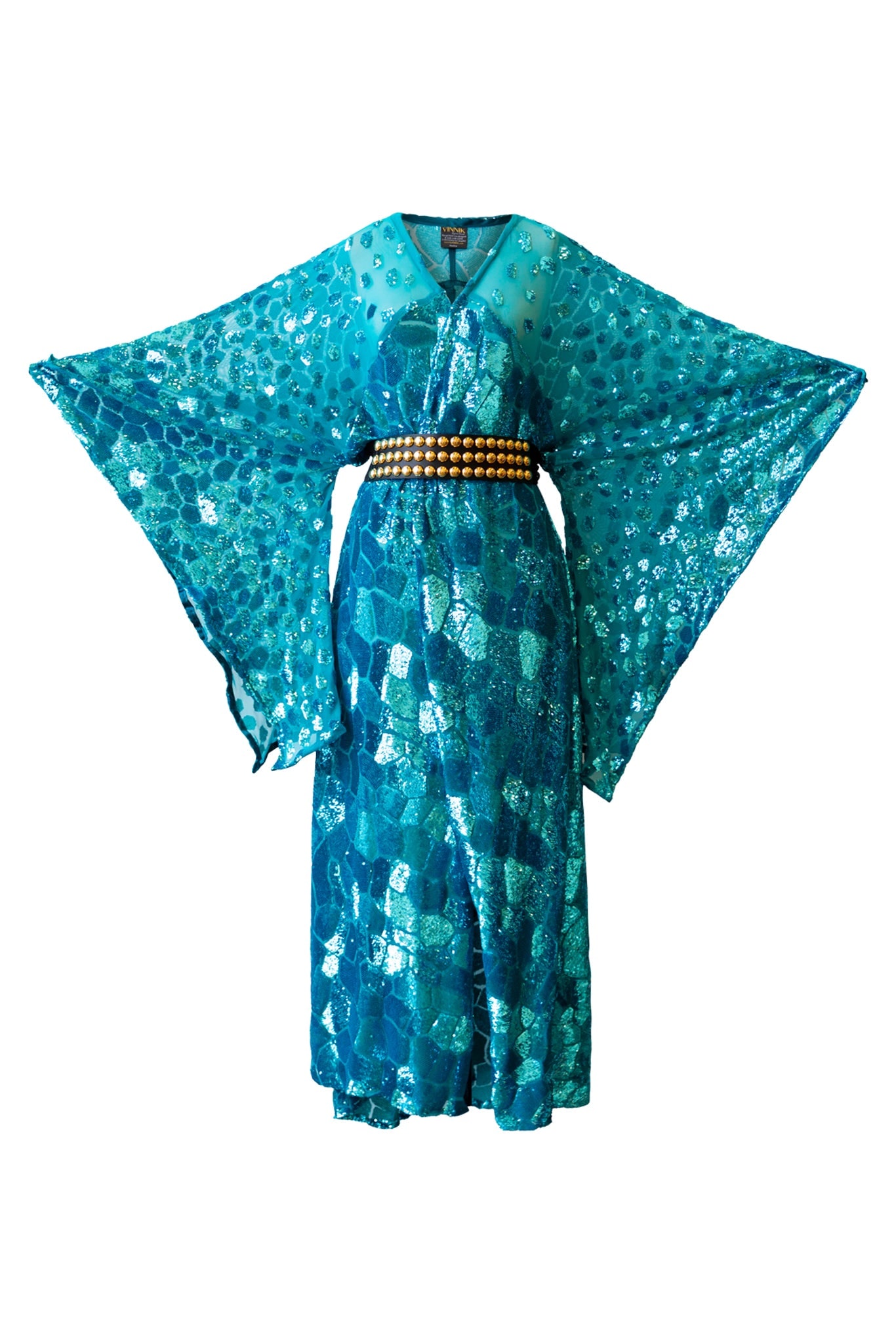Byvinnik Women's Blue Bohémienne Sequin Kimono Robe In Good Luck