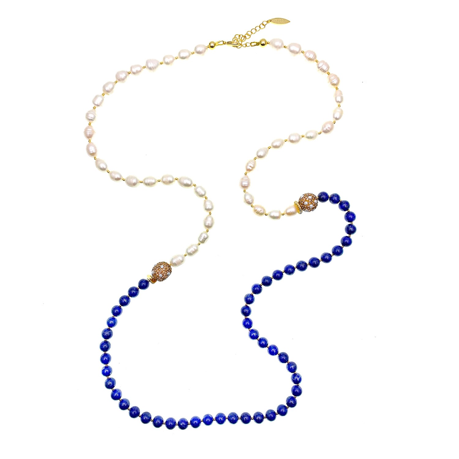 Farra Women's White Lapis With Freshwater Pearls Two-ways Necklace