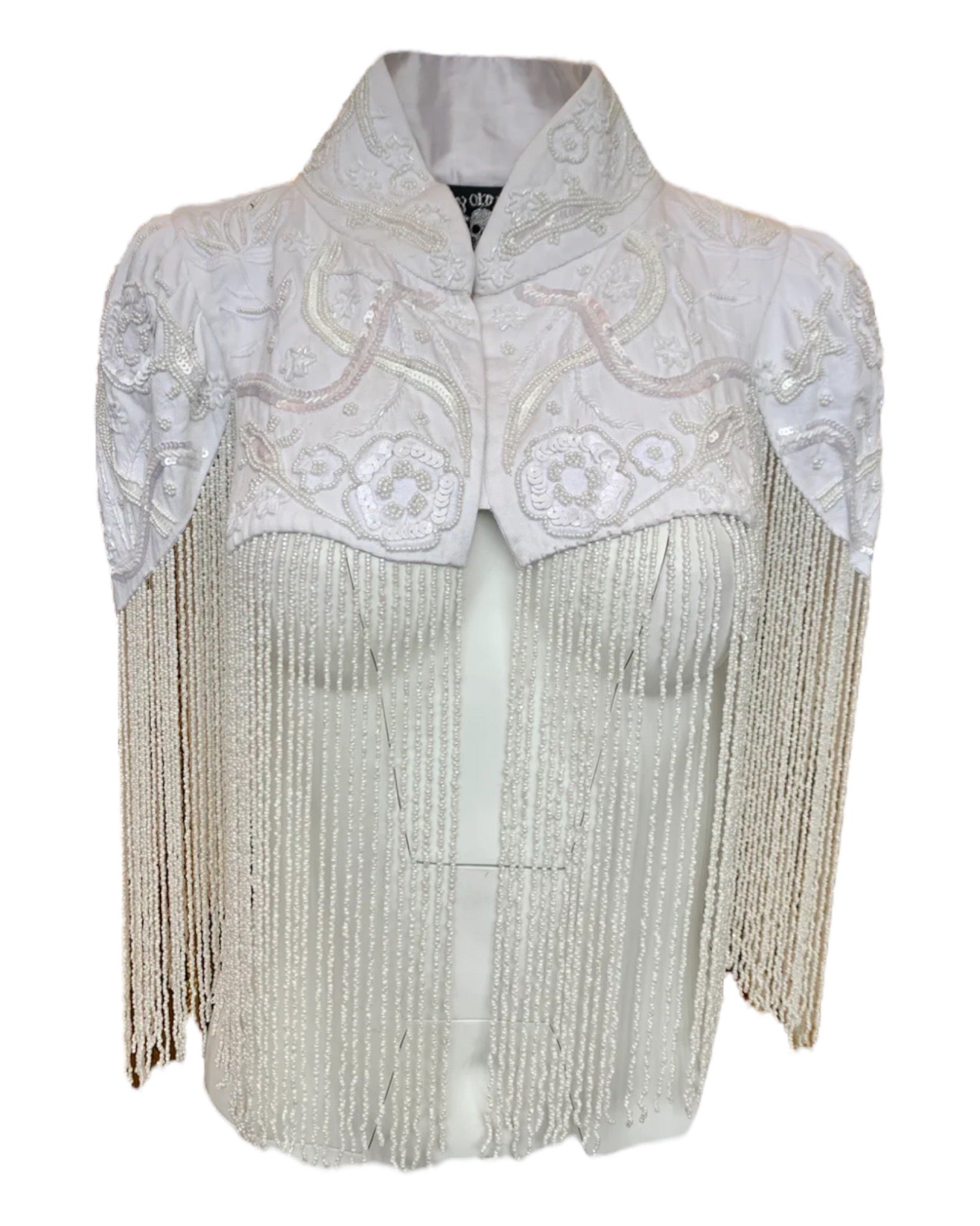 Women's White Hand-Beaded Vintage Shrug | Small | Any Old Iron
