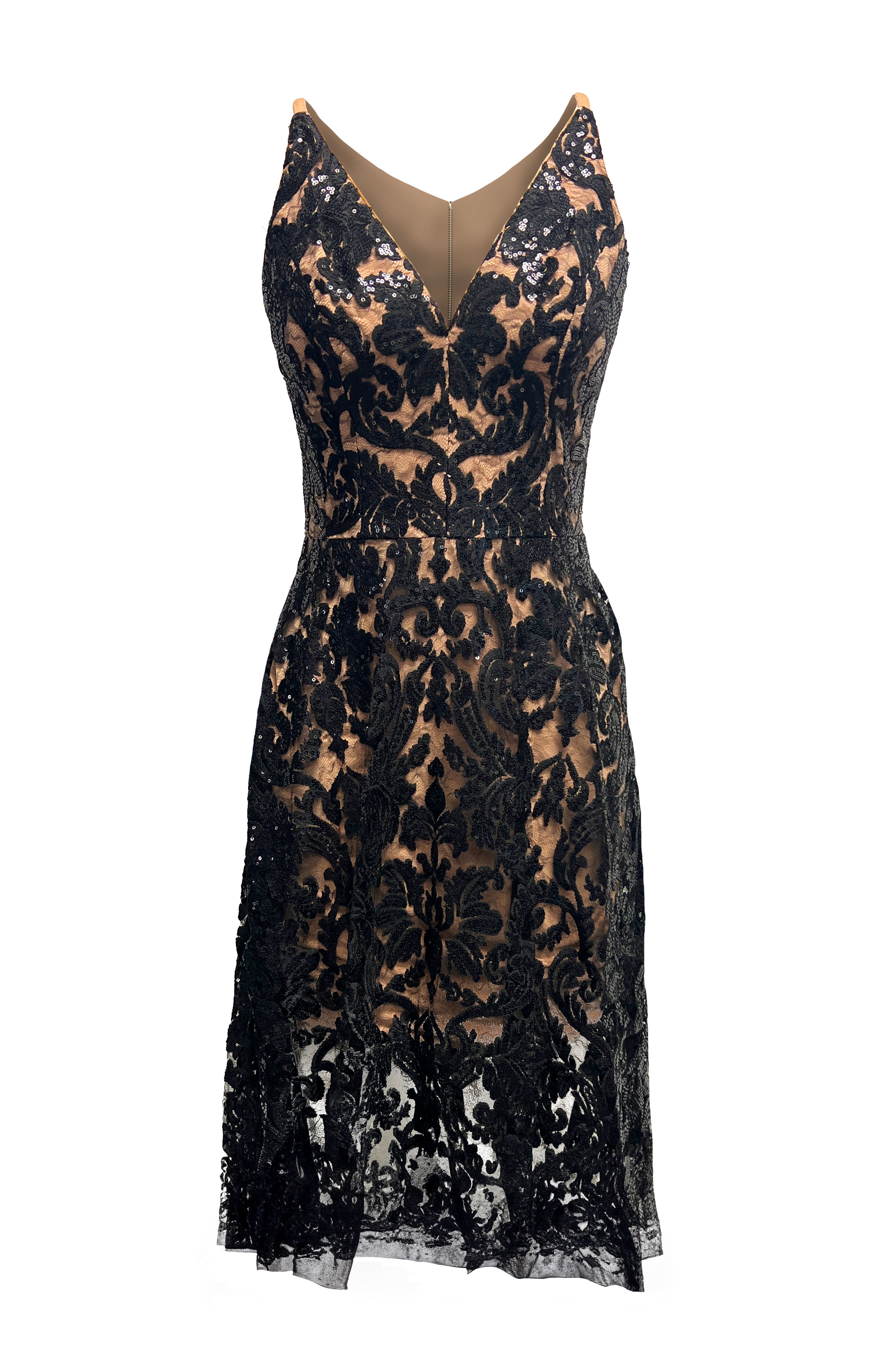 Dress The Population Blair Womens Lace Sequined Midi Dress In Black