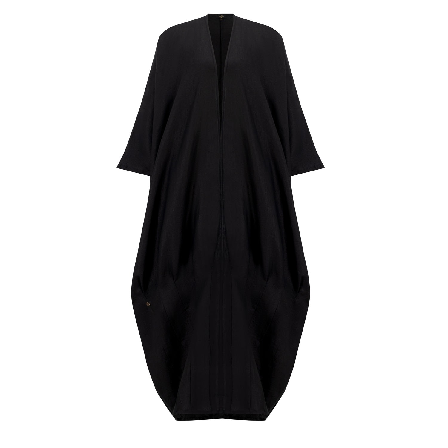 Azzalia Women's Pure Linen Abaya In Mariposa Cut With Jumbo Stitches In Hemline In Jet Black Color In Black