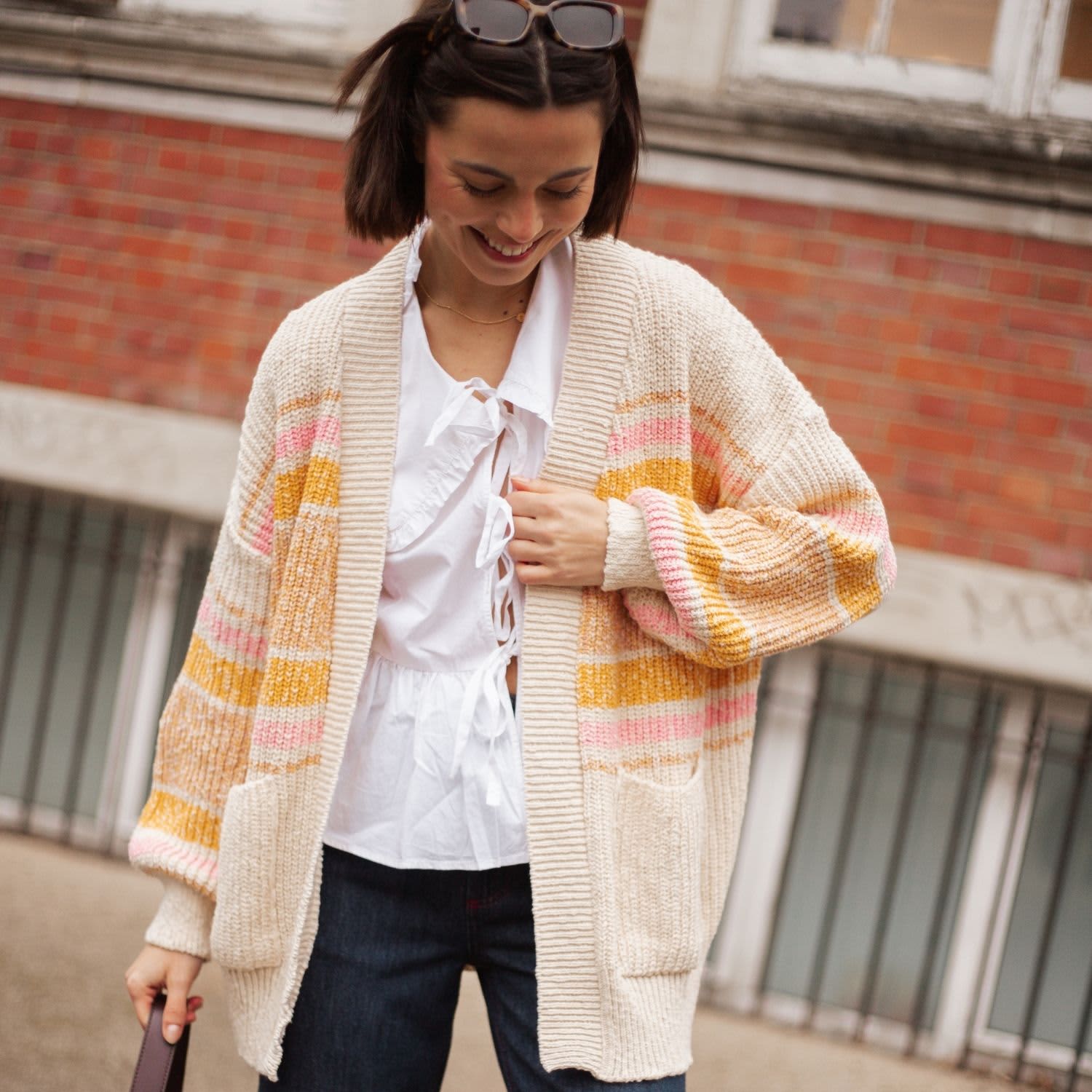 Dani Recycled Cotton Chunky Balloon Sleeve Cardigan - White | Cara