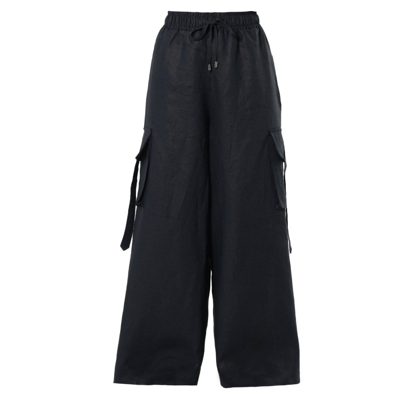 Women&rsquo;s Linen Cargo Palazzo Trousers In Black | Extra Large | Metamorphoza