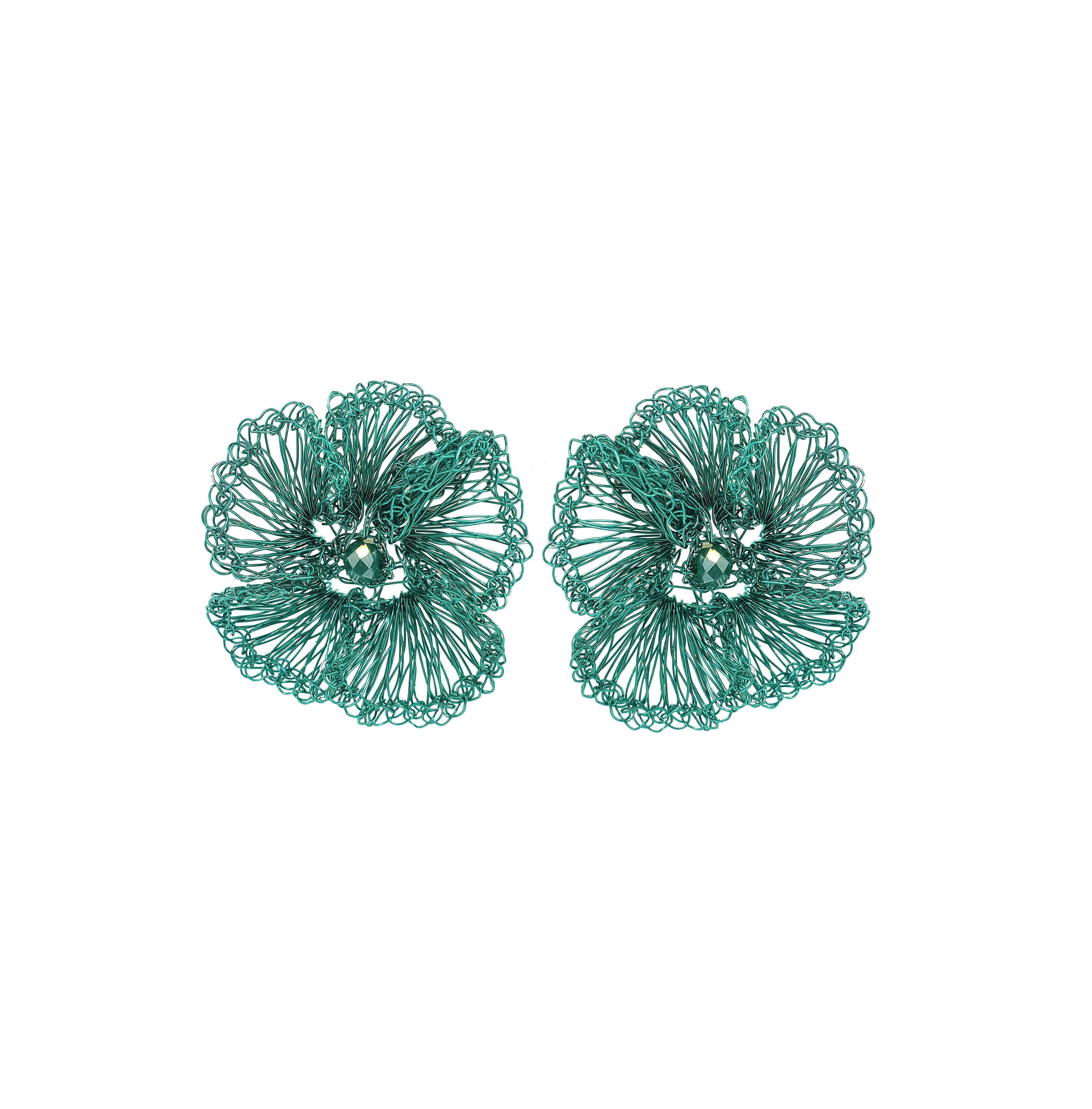 Lavish By Tricia Milaneze Women's Green Neon Turquoise Plumeria Handmade Crochet Post Earrings