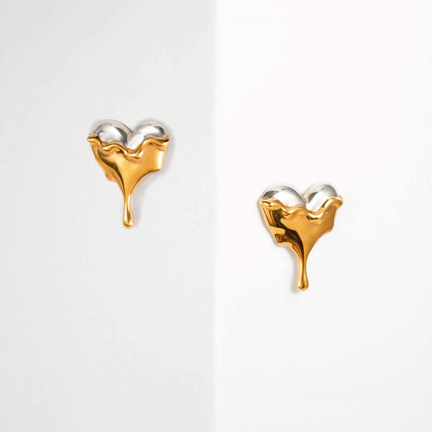 [Golden dew] 18K Gold☆GD love and heart Earrings dripping-heart-stud-