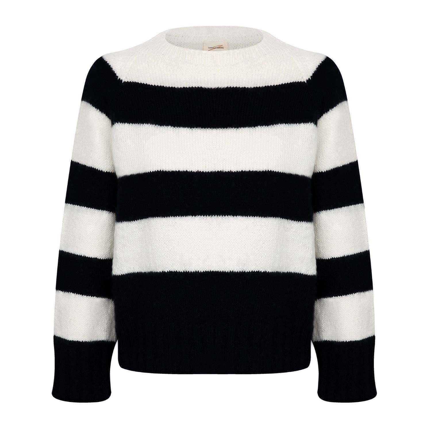 Women’s Blue / White Crew Neck Stripe Sweater Navy One Size Amour Et Naturel