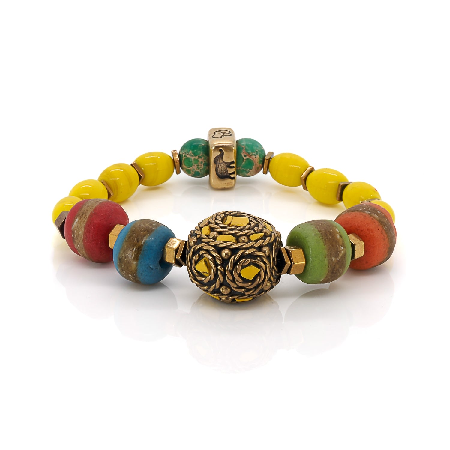 Women’s Green / Yellow / Orange Yellow African & Nepal Beaded Chunky Bracelet - Multicolor Ebru Jewelry