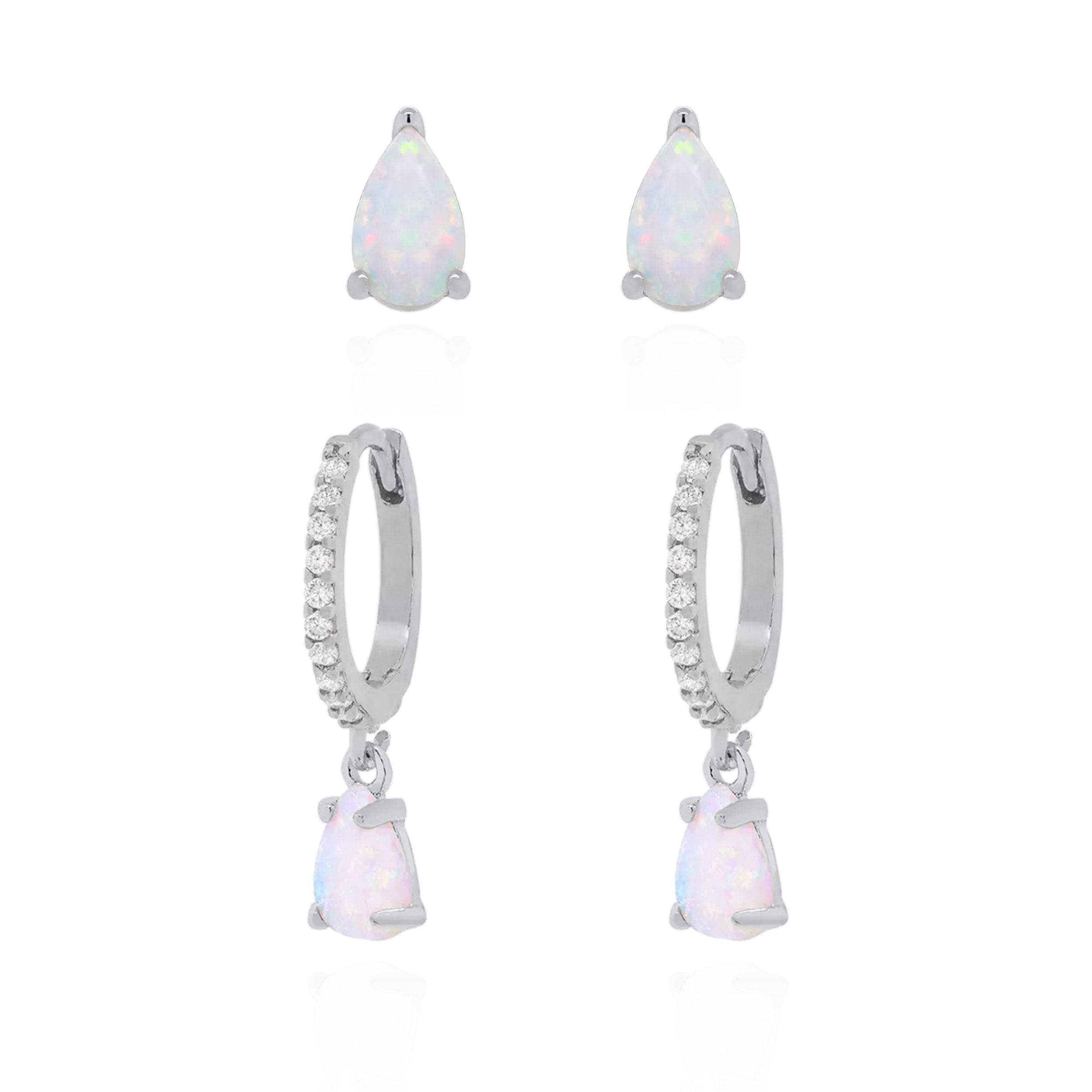 Luna Charles Women's Opal Earring Gift Set - Huggie Hoops & Stud Earrings - Sterling Silver