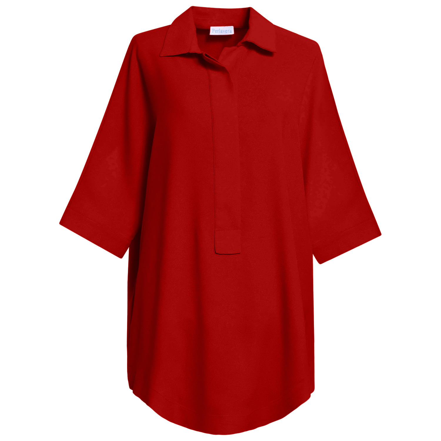 Perlavera Women's Pinoly Red Hidden Placket Three Quarter Sleeve Tunic In Red