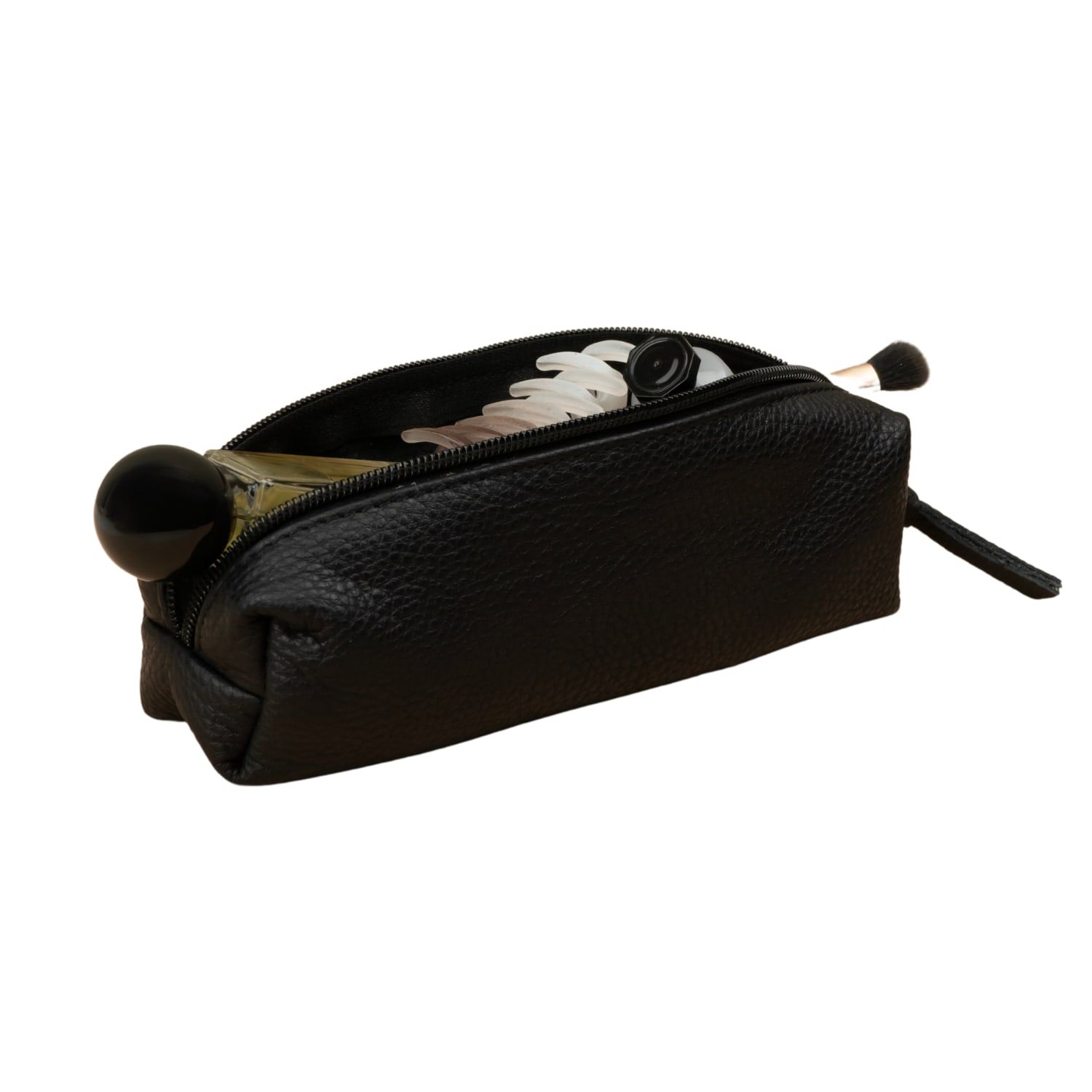 Leathere Women's Elegant Leather Makeup Bag - Black - Aurora