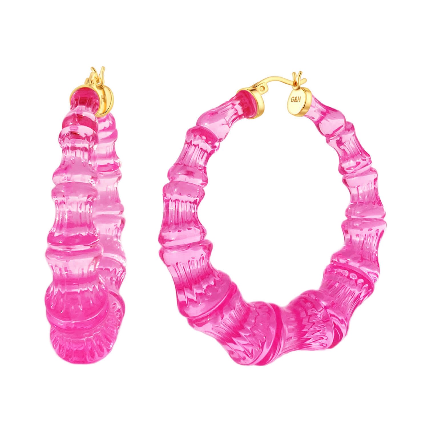 Women’s Pink / Purple / Gold Hot Pink Bamboo Lucite Hoops Gold & Honey