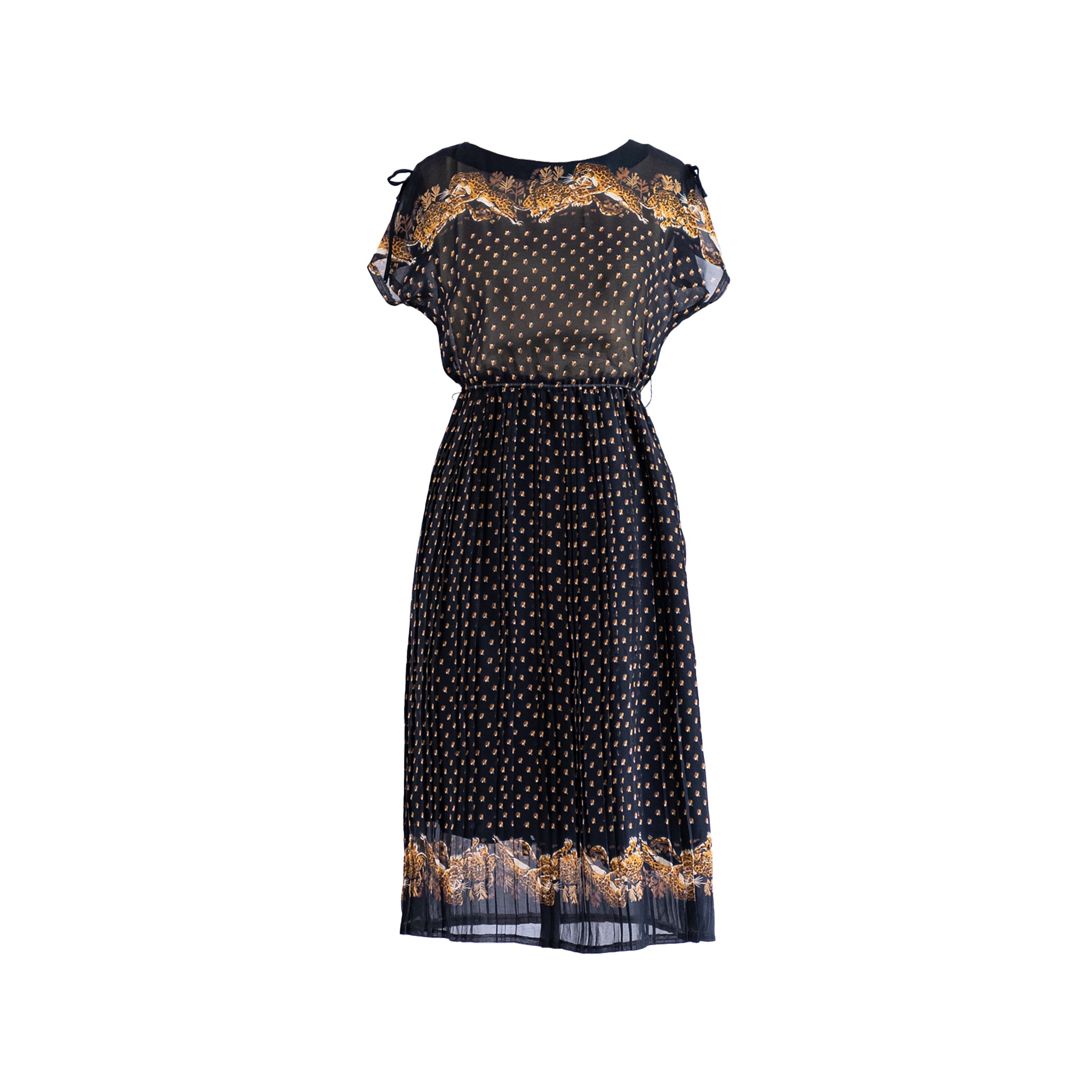 Sugar Cream Vintage Women's Vintage Black Yellow Polka Dot Pleated Midi Dress In Black/yellow