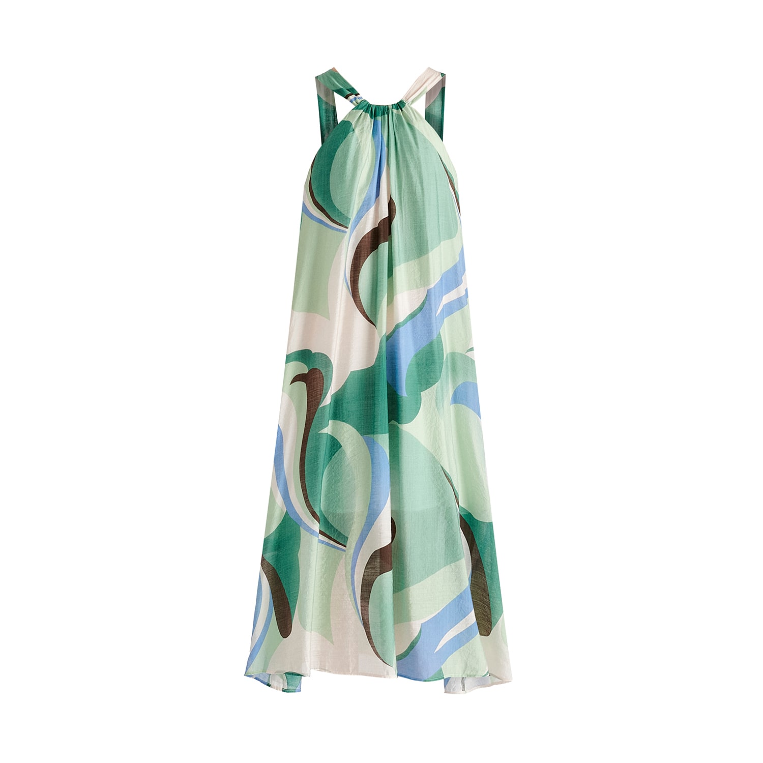 Paisie Women's Retro Wave Halter Neck Midi Dress With Belt In Green, Brown, Blue, Mint And White
