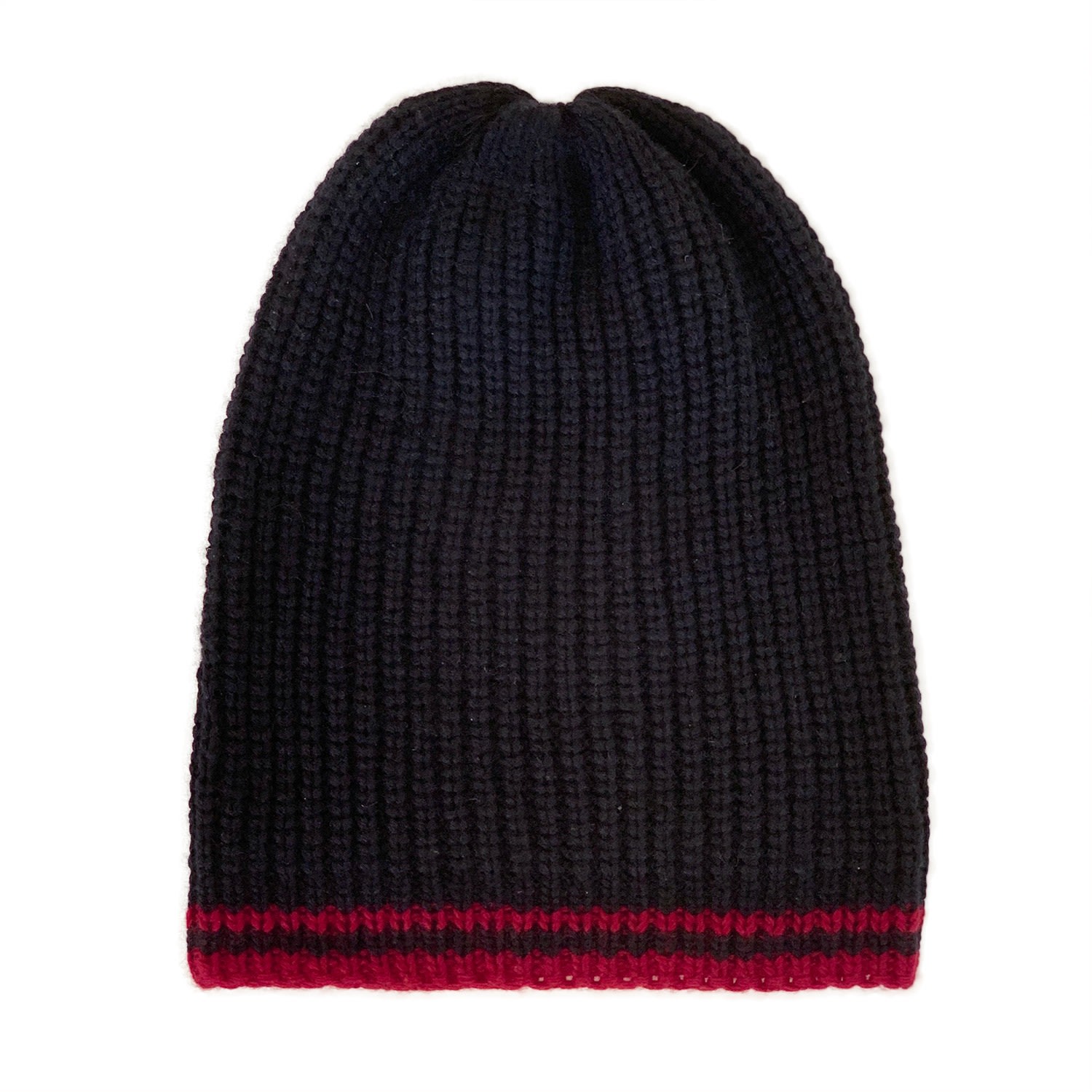 Men’s Klosters Hand-Knitted Cashmere Hat In Navy Blue With Bordeaux Edging Grace Cashmere Zurich