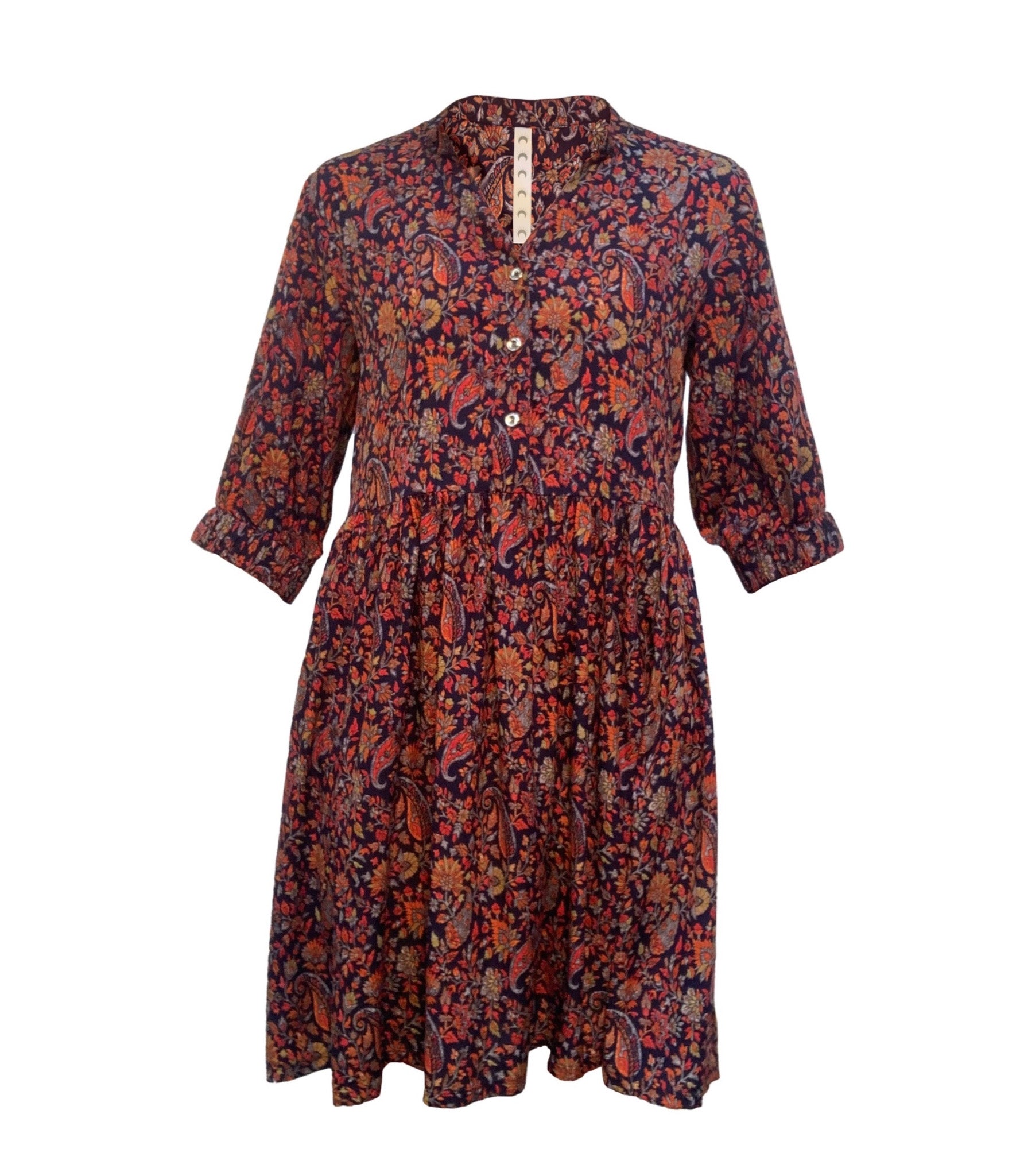 Women’s Yellow / Orange Sara - Lava Leaf Paisley Print Skater Style Shirt Dress Extra Small Eluroom