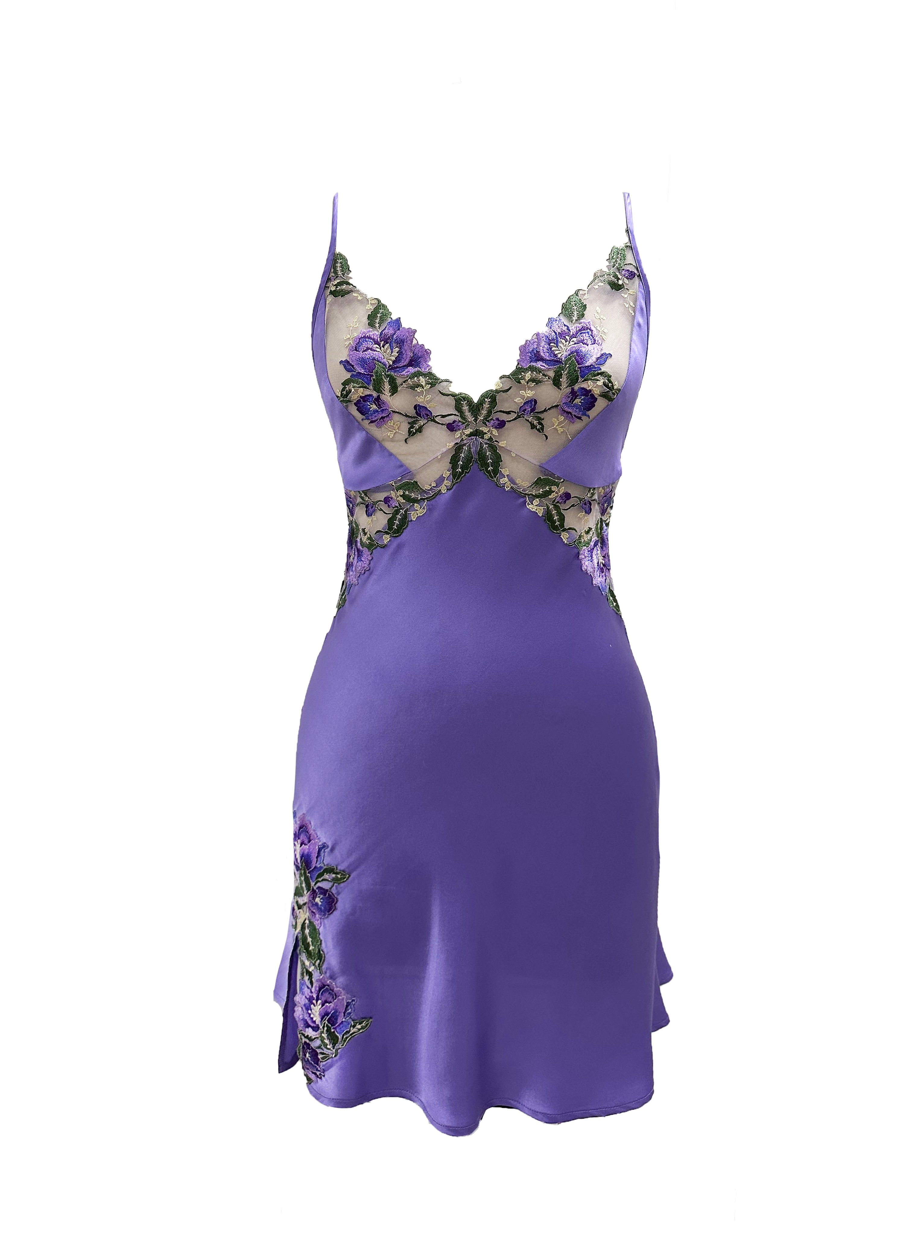Women's Purple Theory Of Strings Silk Embroidered Tulle Slip