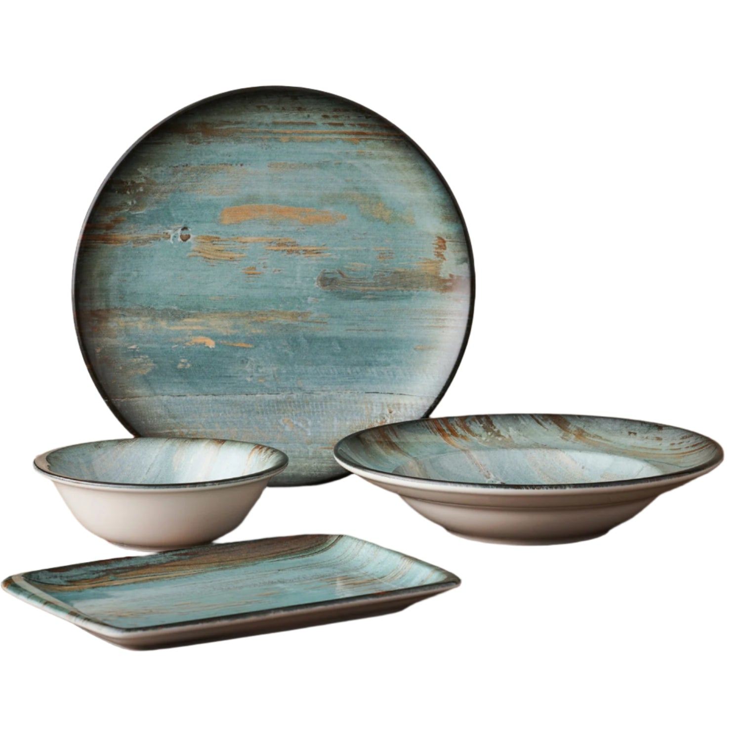 Turgla Home Blue / Brown Madera Four Piece Place Setting For One