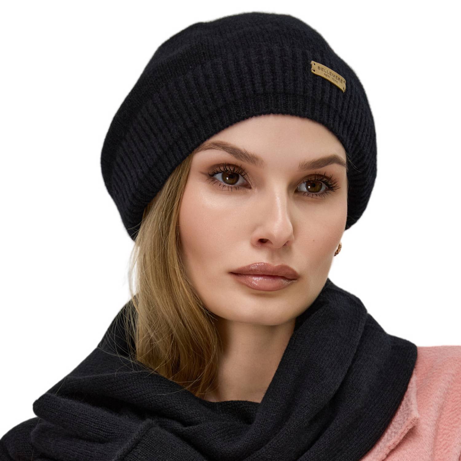 Classic Black cashmere Beret Barascon Beret with Cashmere Women/Men Black One Size at  main image 3