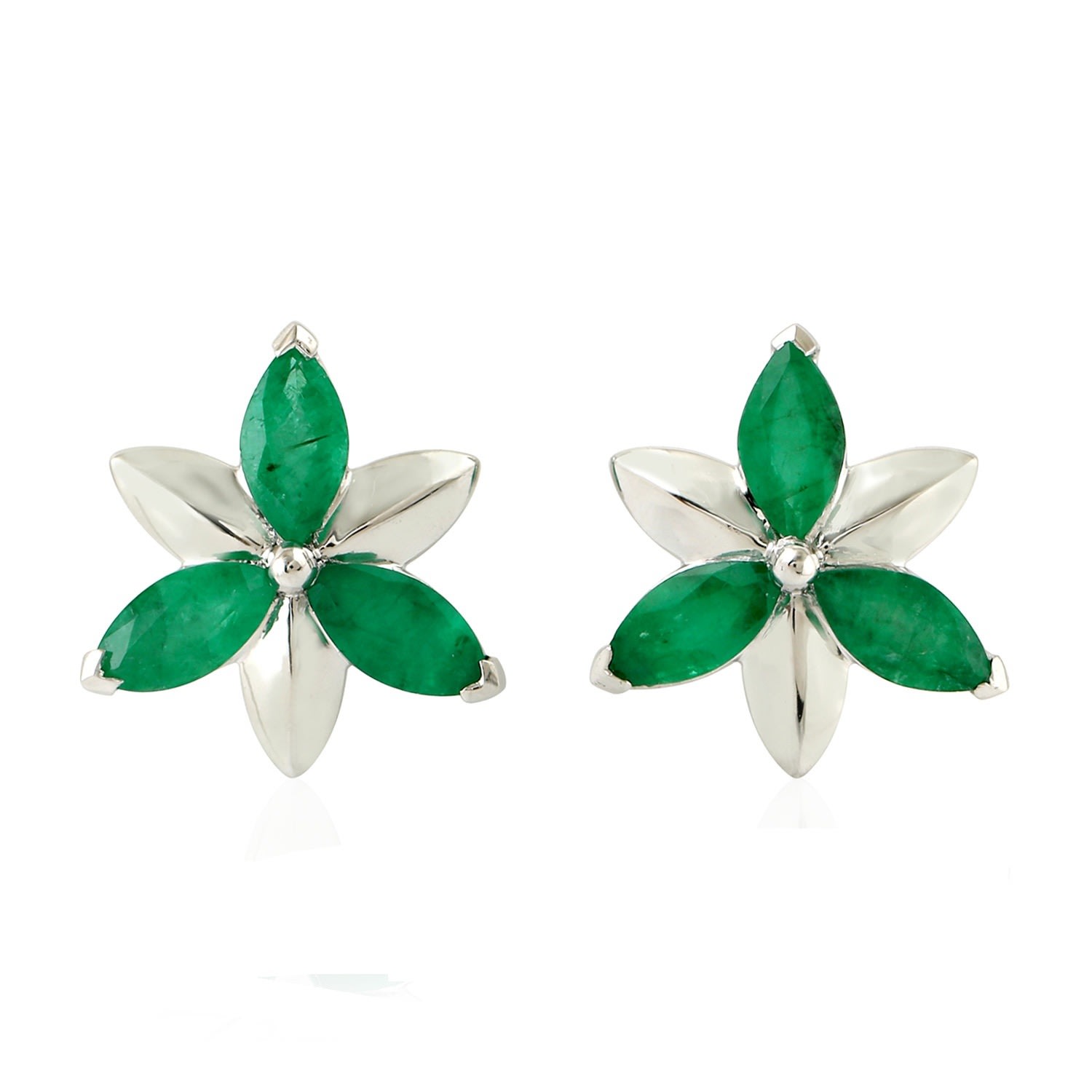 Women’s Gold / Green Handmade 14K Yellow Gold Flower Stud Earrings Emerald Gemstone Artisan