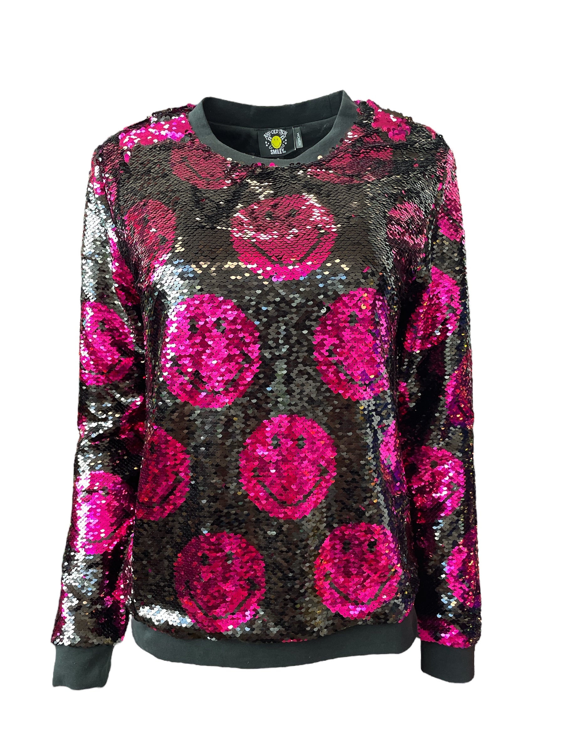 Any Old Iron Women's Black / Pink / Purple Smiley Pink Flip Sequin Sweatshirt In Black/pink/purple