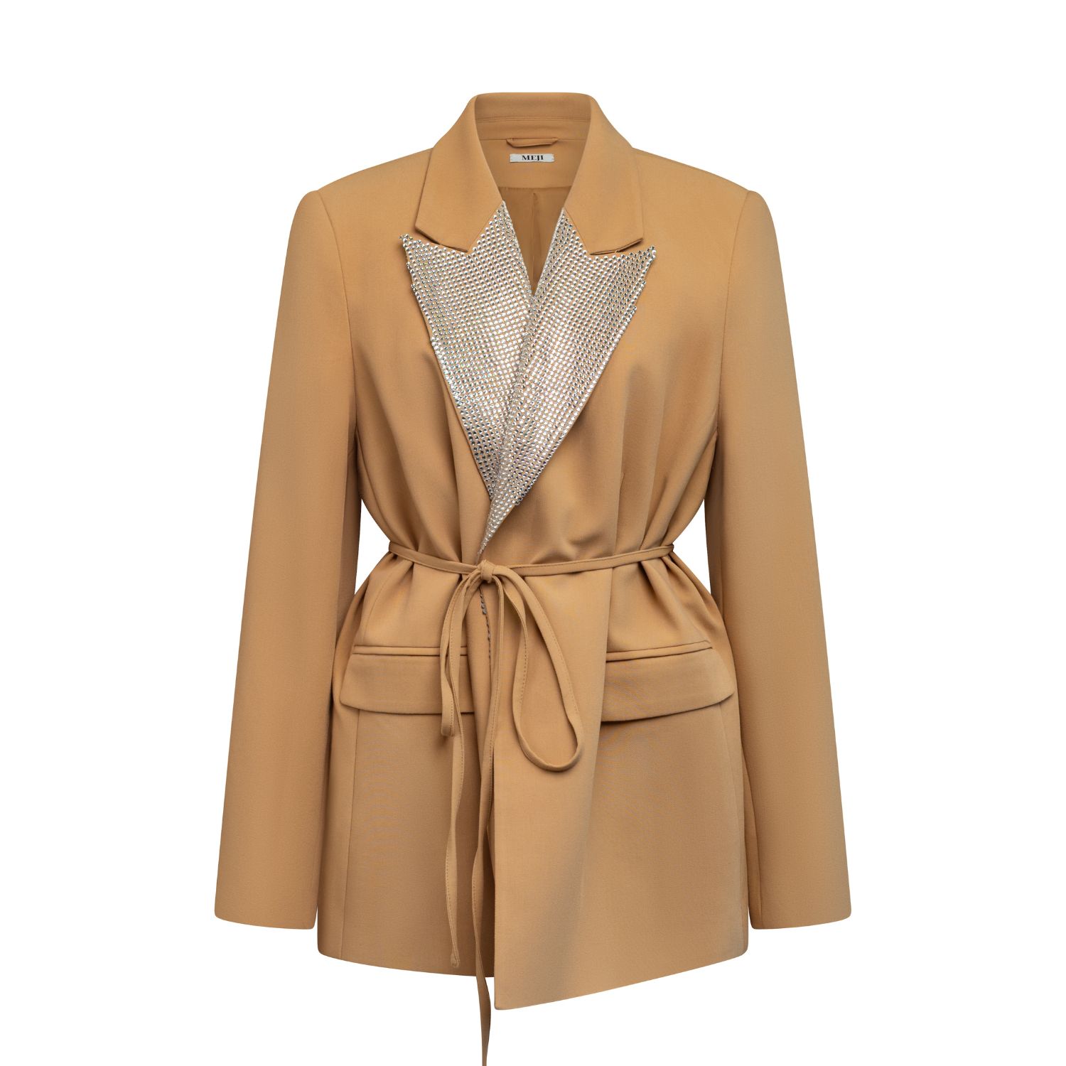 Women's Neutrals Meji Crystal Lapel Tie-Waist Blazer | S