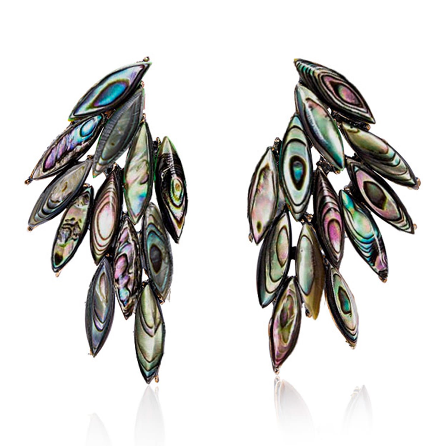 Women’s Grey / Blue / Brown Azael Wing Earrings, Abalone & Sterling Silver Obsidian