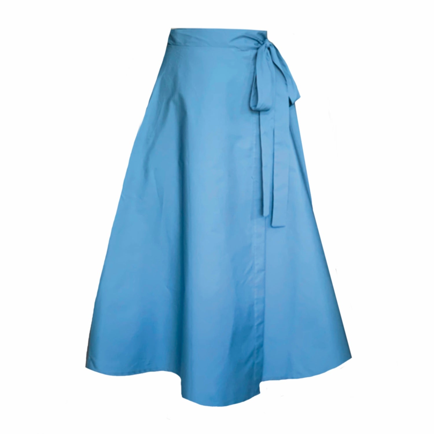 Women's Blue Meyer Wrap Midi Skirt In Wedgwood With Pockets | Large | Frock Tales