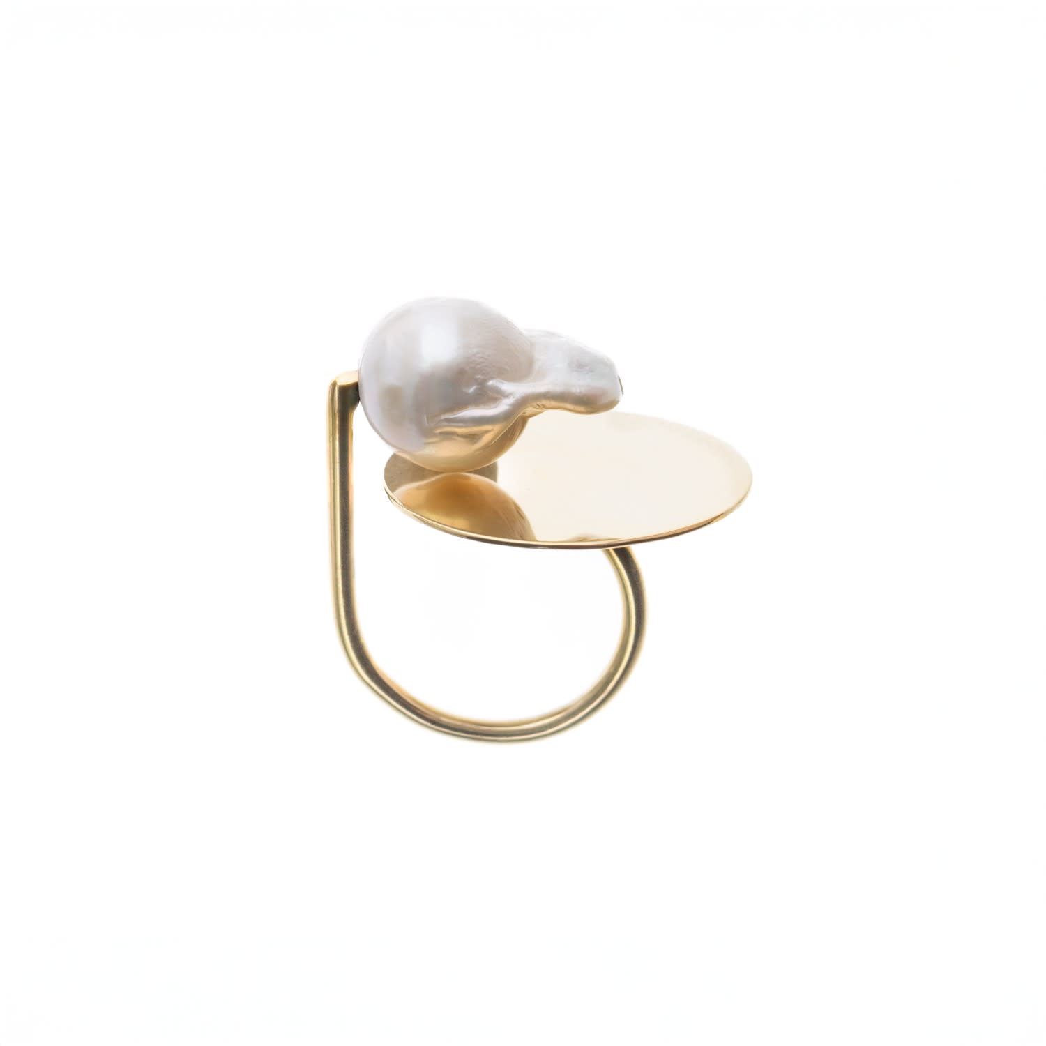 Silver Moon Women's Pearl Sterling Silver Ring - Golden Solar Night In Gold
