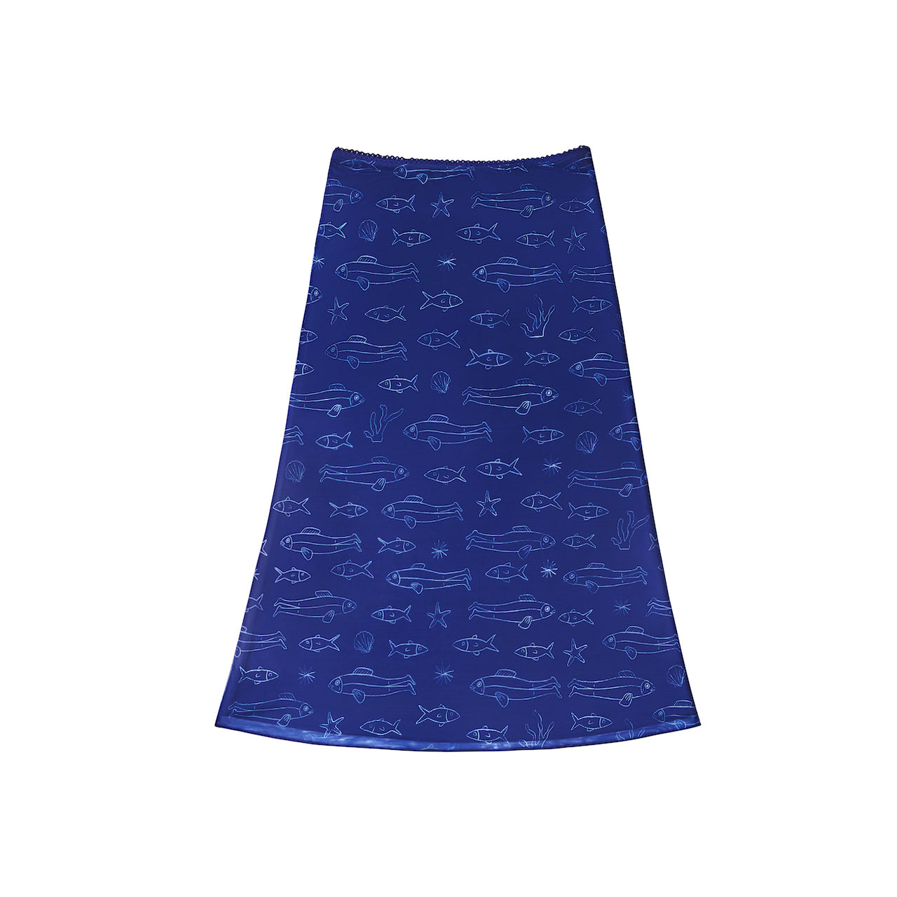 Women’s Nat Fish Print Midi Stretchy Blue Skirt Extra Large Hodgepodge