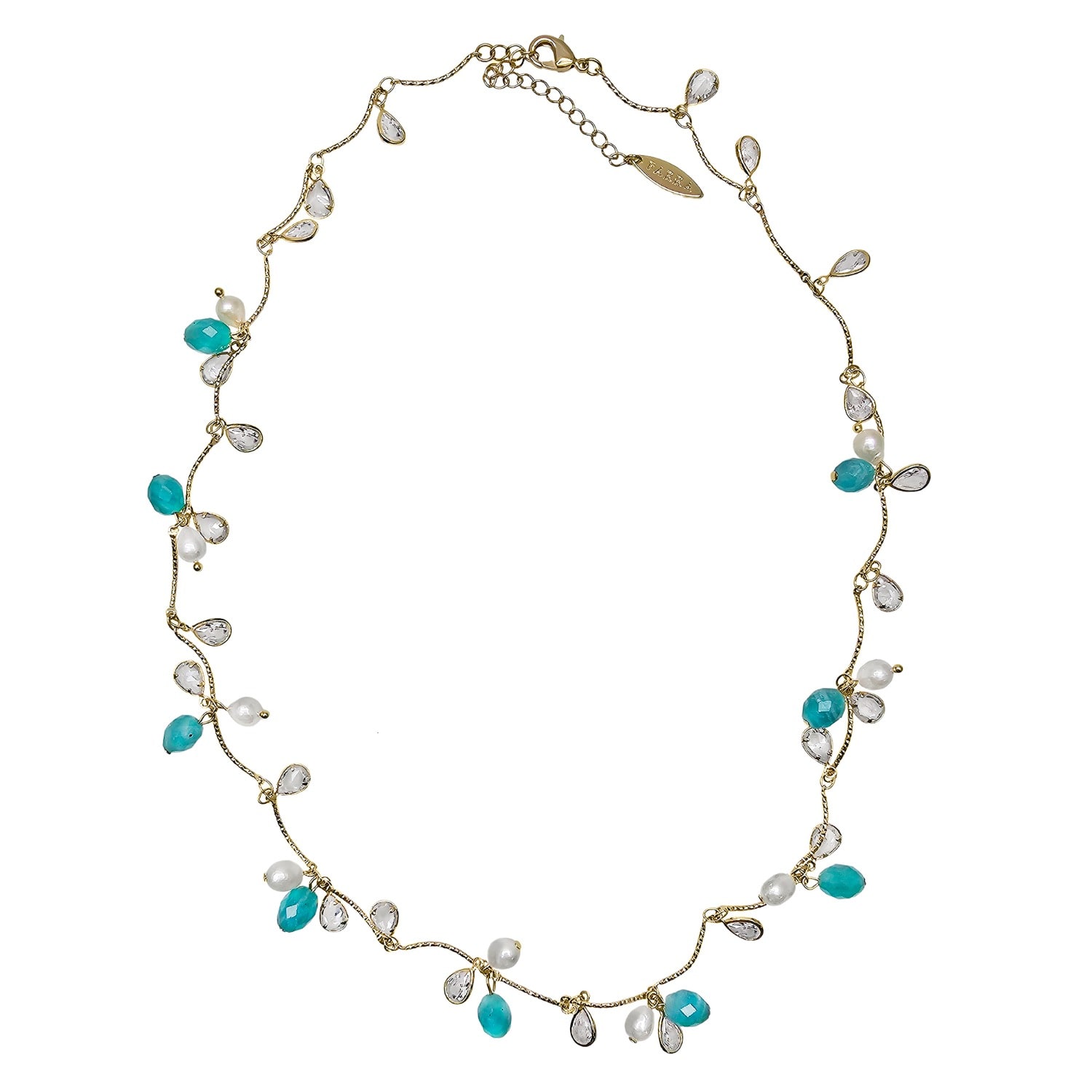 Farra Women's Green Teardrop Crystal And Amazonite Charm Delicate Necklace Necklace